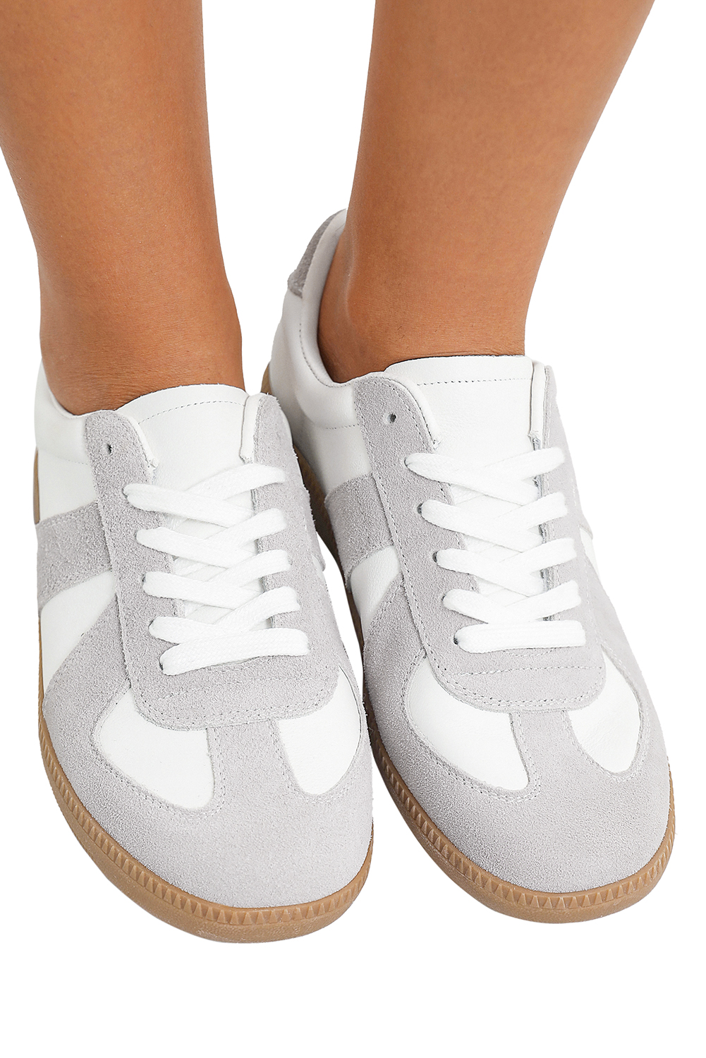 Beige PU Leather Suede Patched Lace-up Flat Shoes - loveforevers