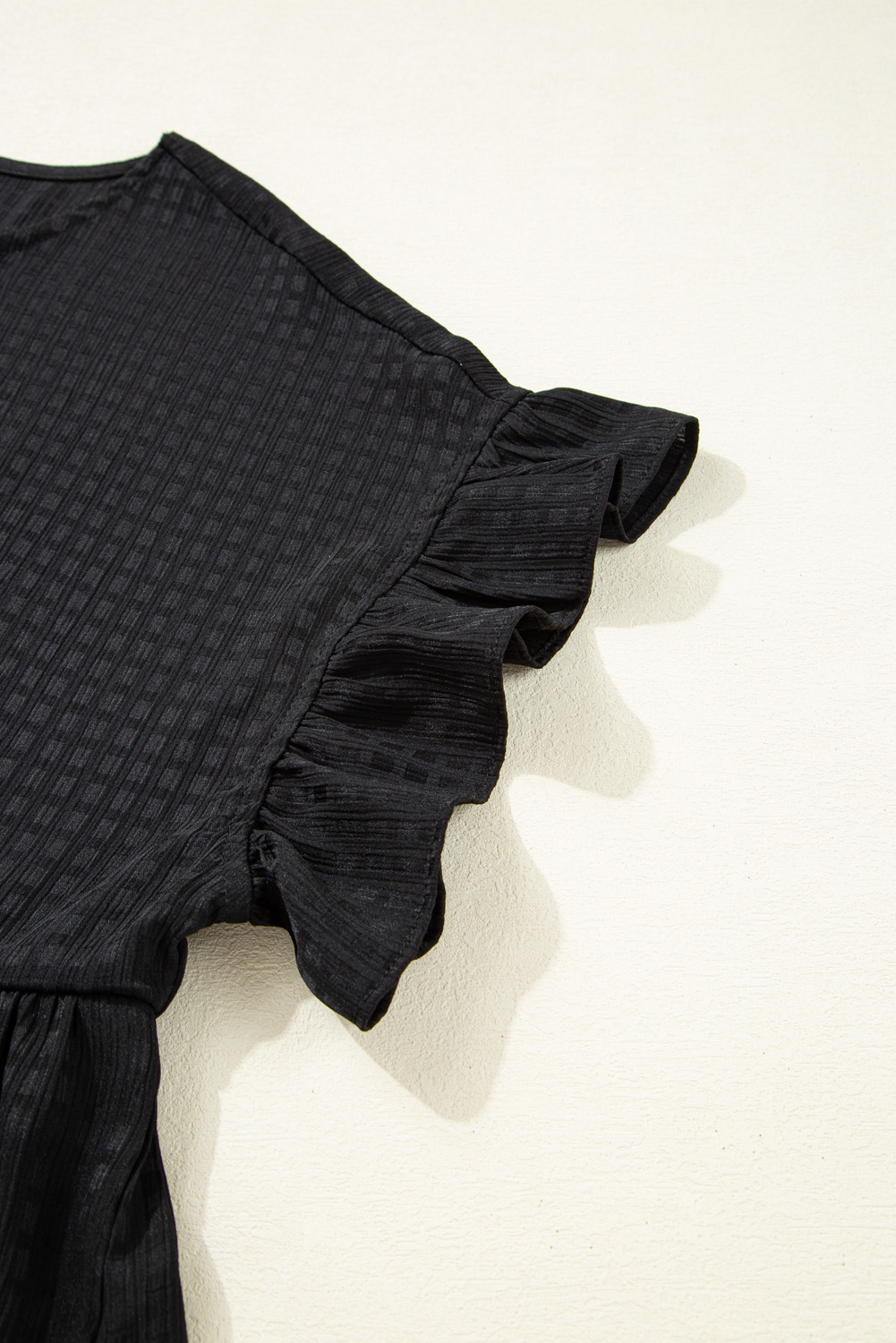 Black Textured Ruffled Sleeve Babydoll Plus Dress - loveforevers