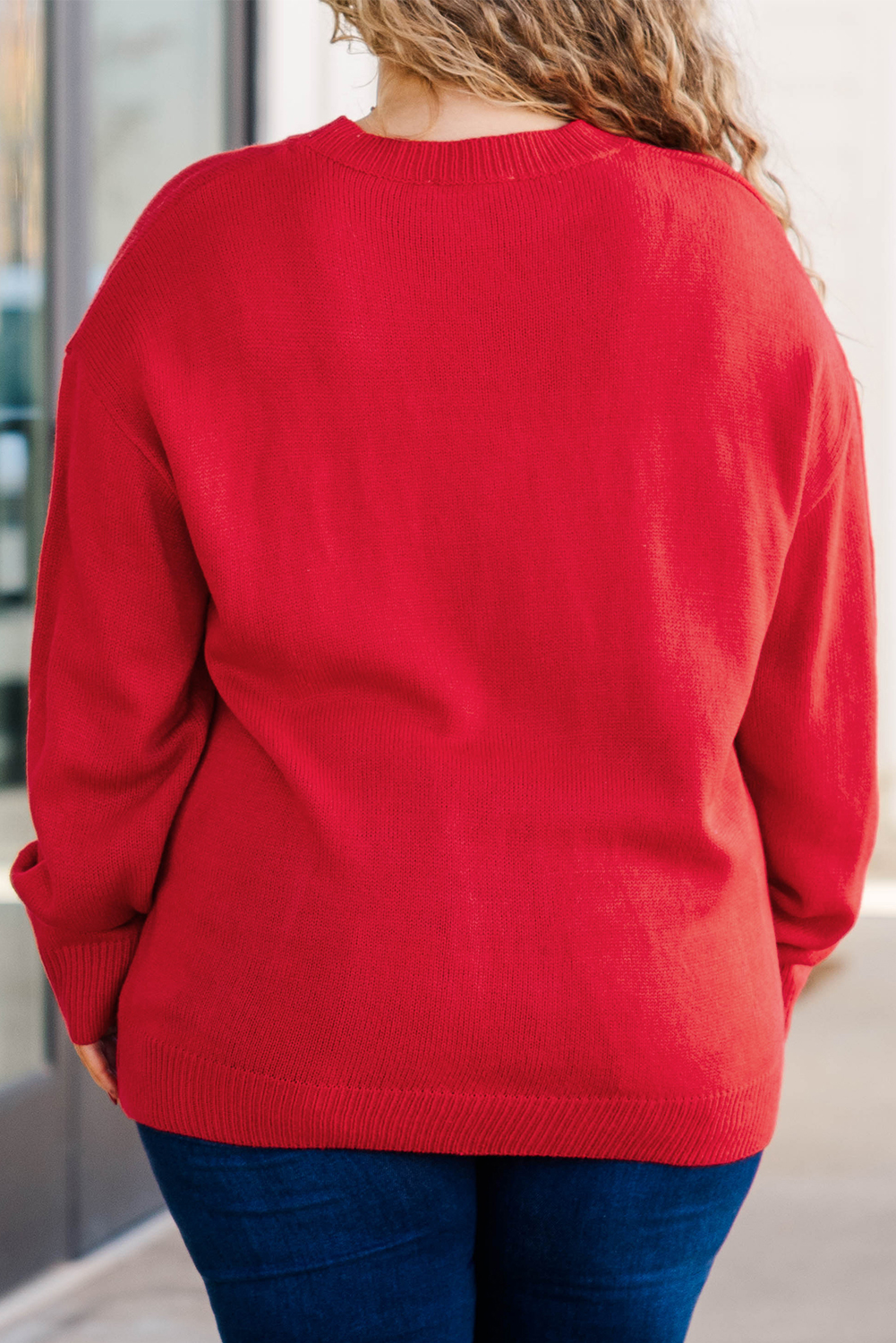 Fiery Red Tinsel Merry Letter Drop Shoulder Baggy Sweater - loveforevers