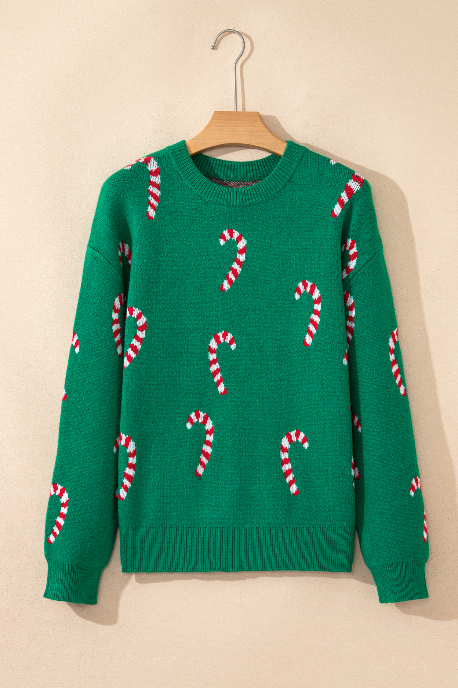 Dark Green Christmas Candy Cane Holiday Drop Shoulder Sweater - loveforevers