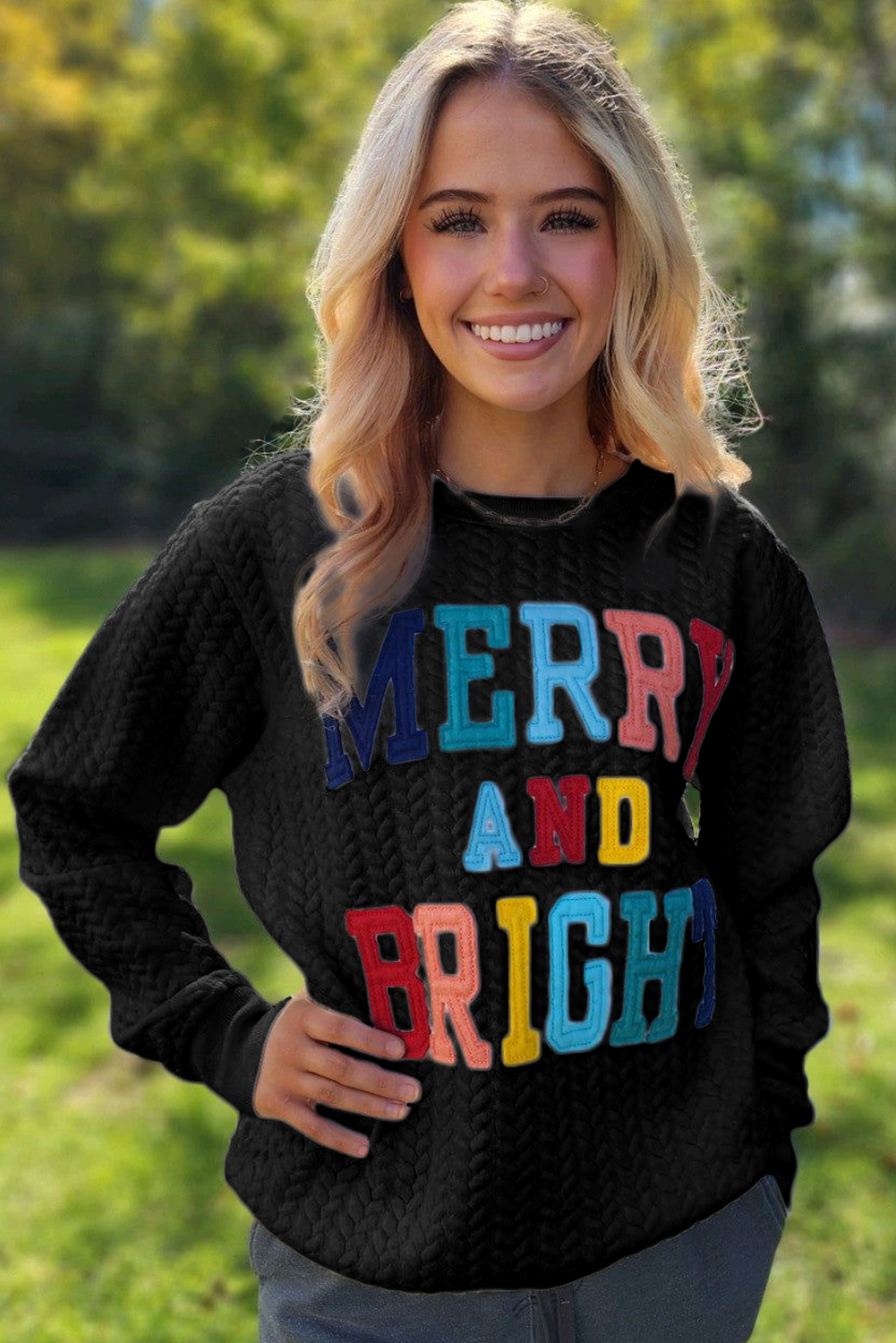 White LOVE Chenille Embroidered Cable Knit Pullover Sweatshirt - loveforevers