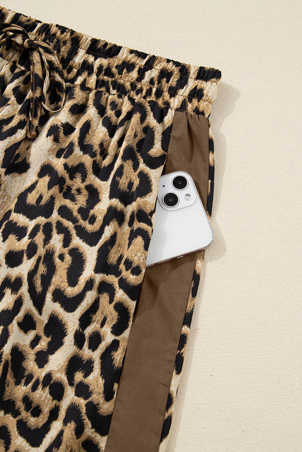 Brown Leopard Collared 3/4 Sleeve Shirt and Loose Pants Two Piece Outfit Set - loveforevers