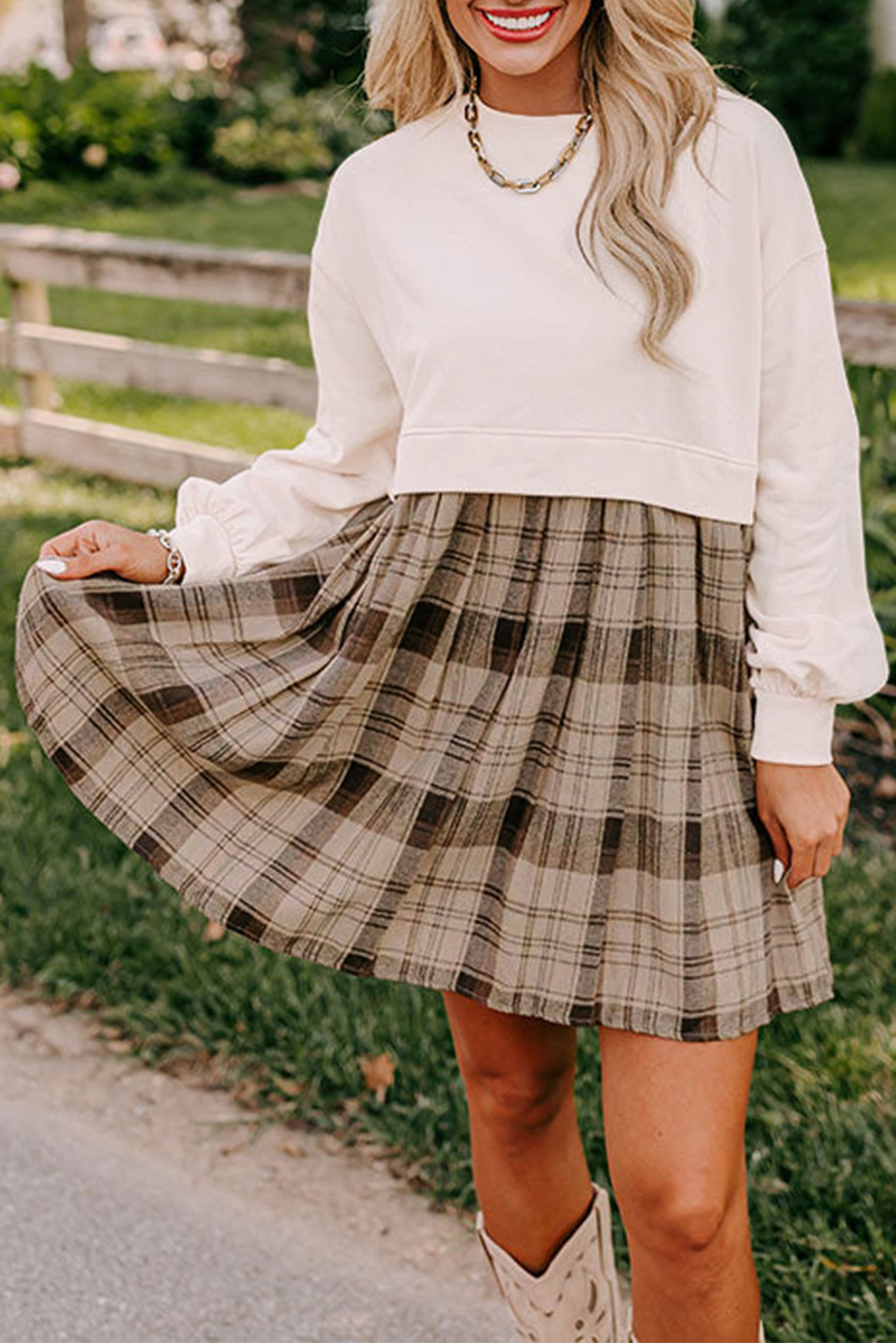 Pale Khaki Sweatshirt Poplin Mini Dress - loveforevers