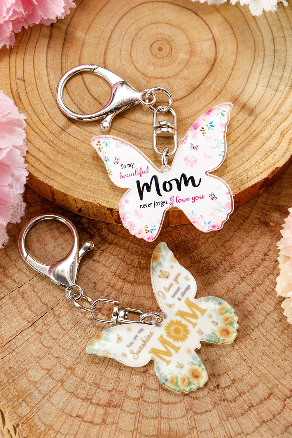 Yellow MOM Butterfly Shape Acrylic Keychain - loveforevers