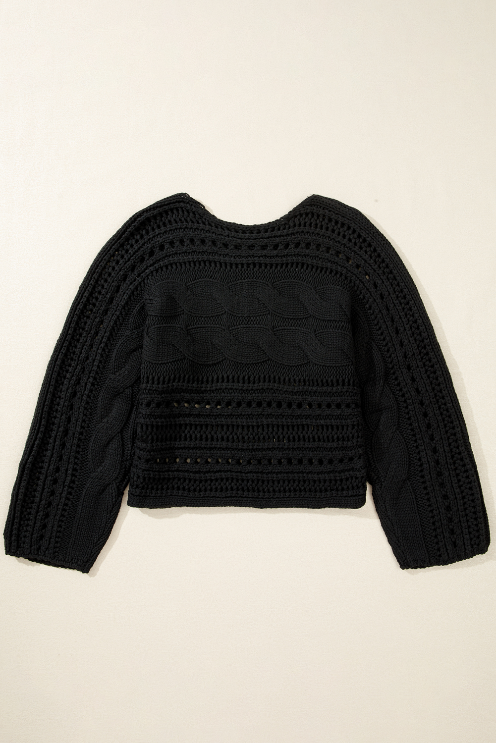 Blackish Green Hollow-out Cable Knit Cropped Sweater - loveforevers