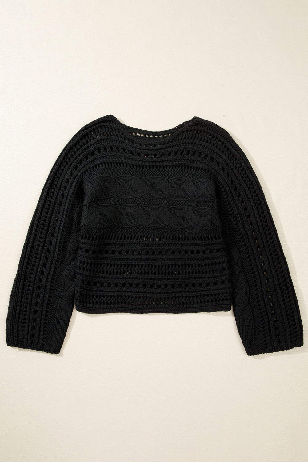 Blackish Green Hollow-out Cable Knit Cropped Sweater - loveforevers