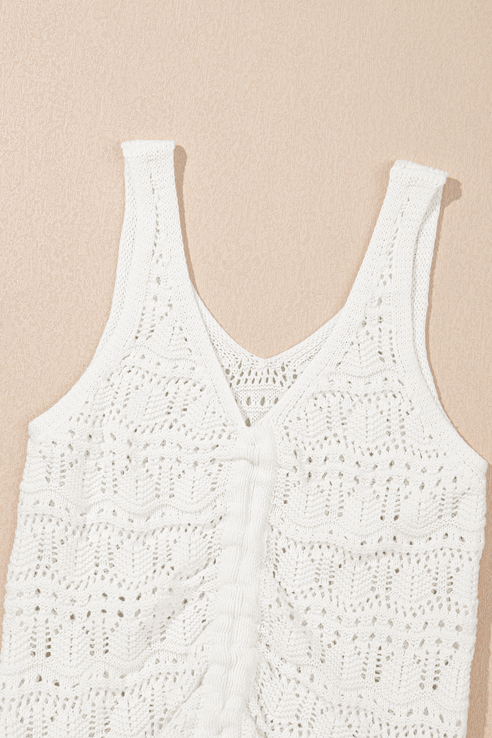 Beige Trendy Hollowed Knit V Neck Drawstring Sweater Vest - loveforevers