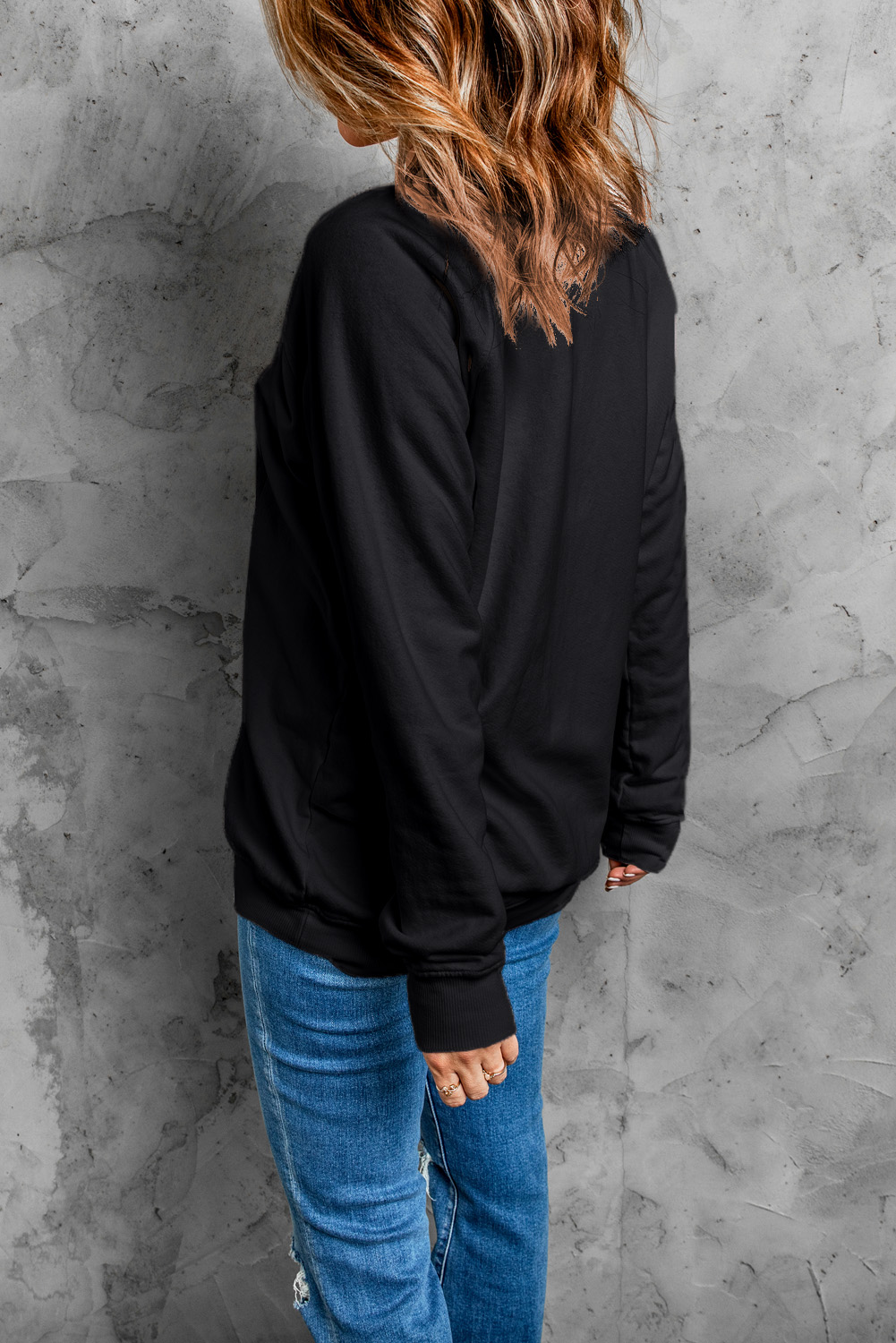 Black  Merry & Bright Letter Print Pullover Sweatshirt - loveforevers