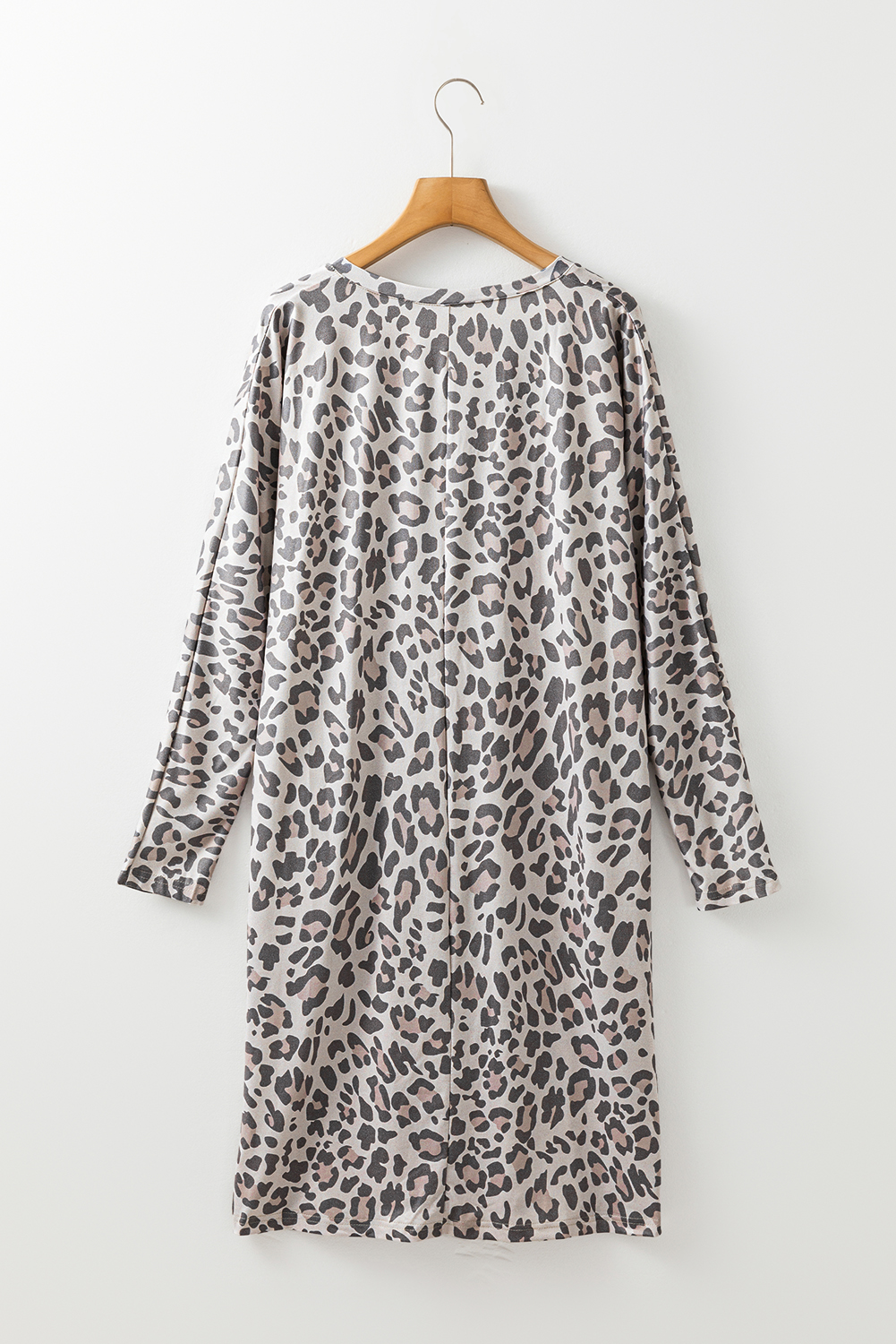 Gray Leopard Print V Neck Loose Fit Mini Dress - loveforevers