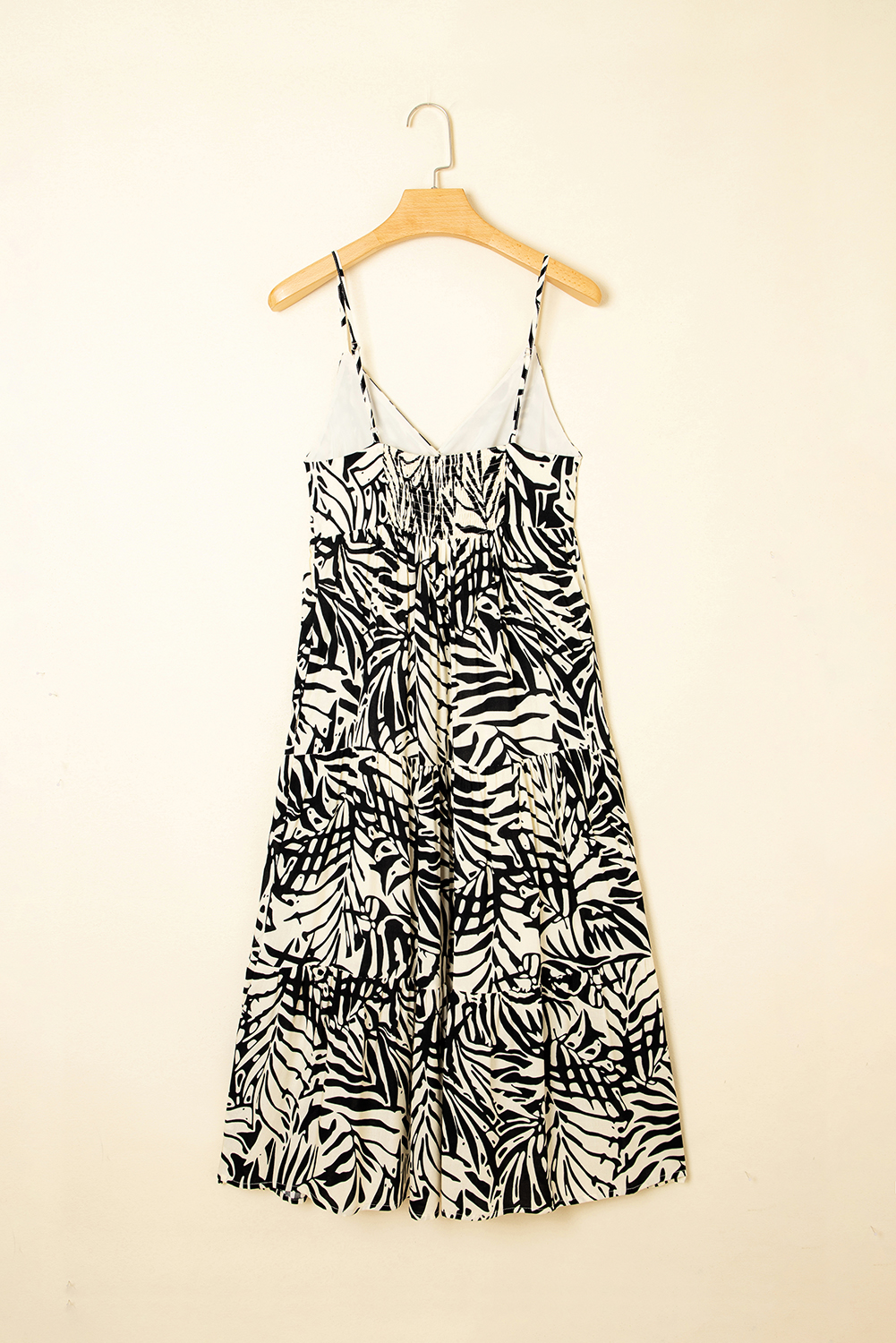 Khaki Tropical Palm Print Wrapped V Neck Spaghetti Straps Tiered Dress - loveforevers