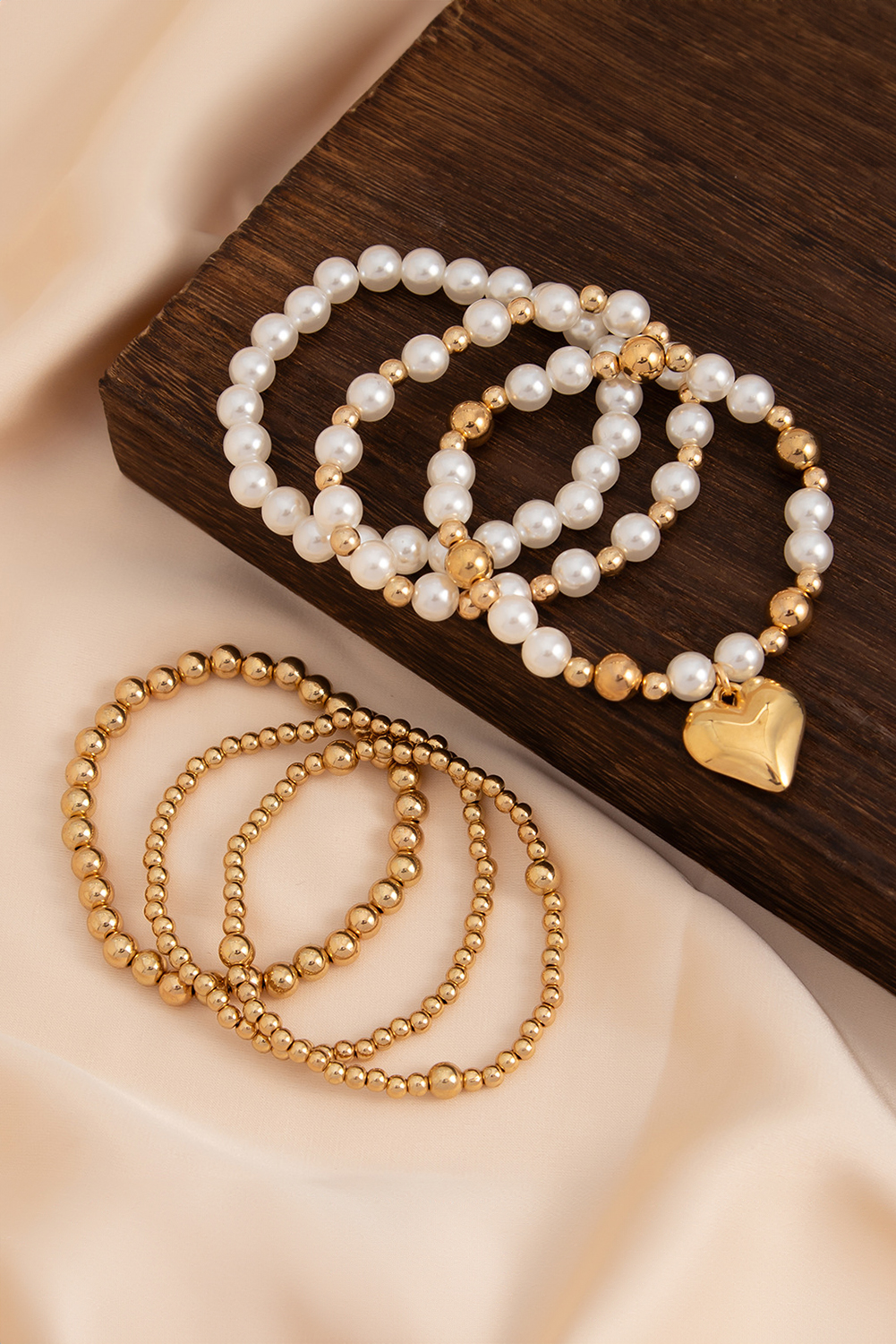 Gold Plated Heart Charm Pearl Beading Multilayer Bracelet - loveforevers
