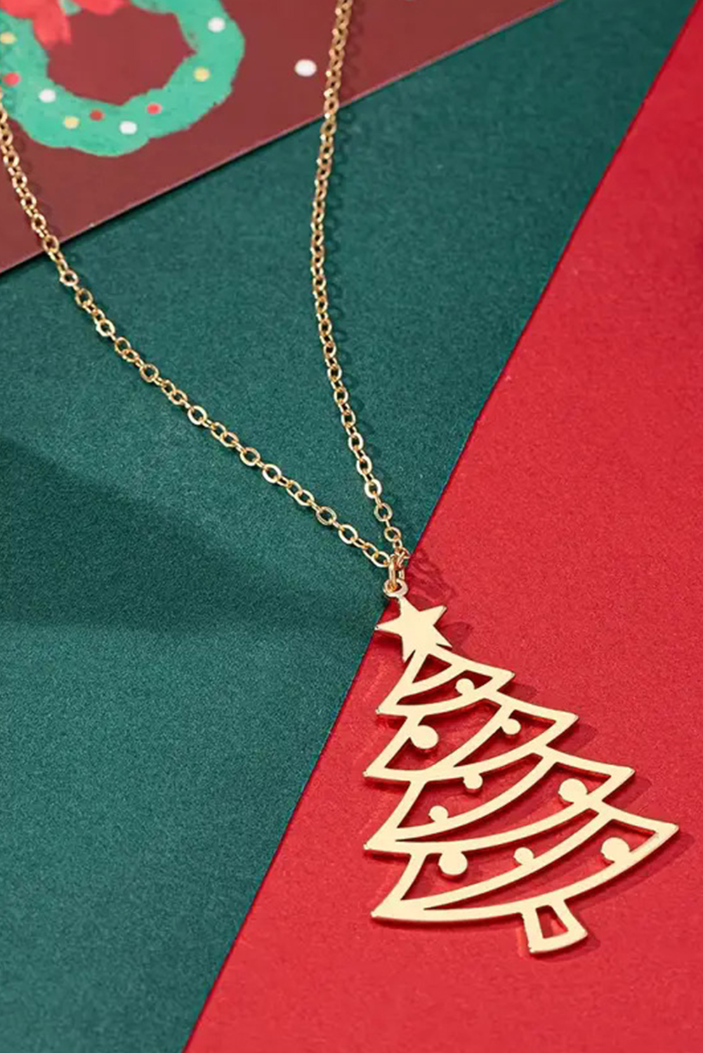 Gold Plated Alloy Hollowed Christmas Tree Necklace - loveforevers