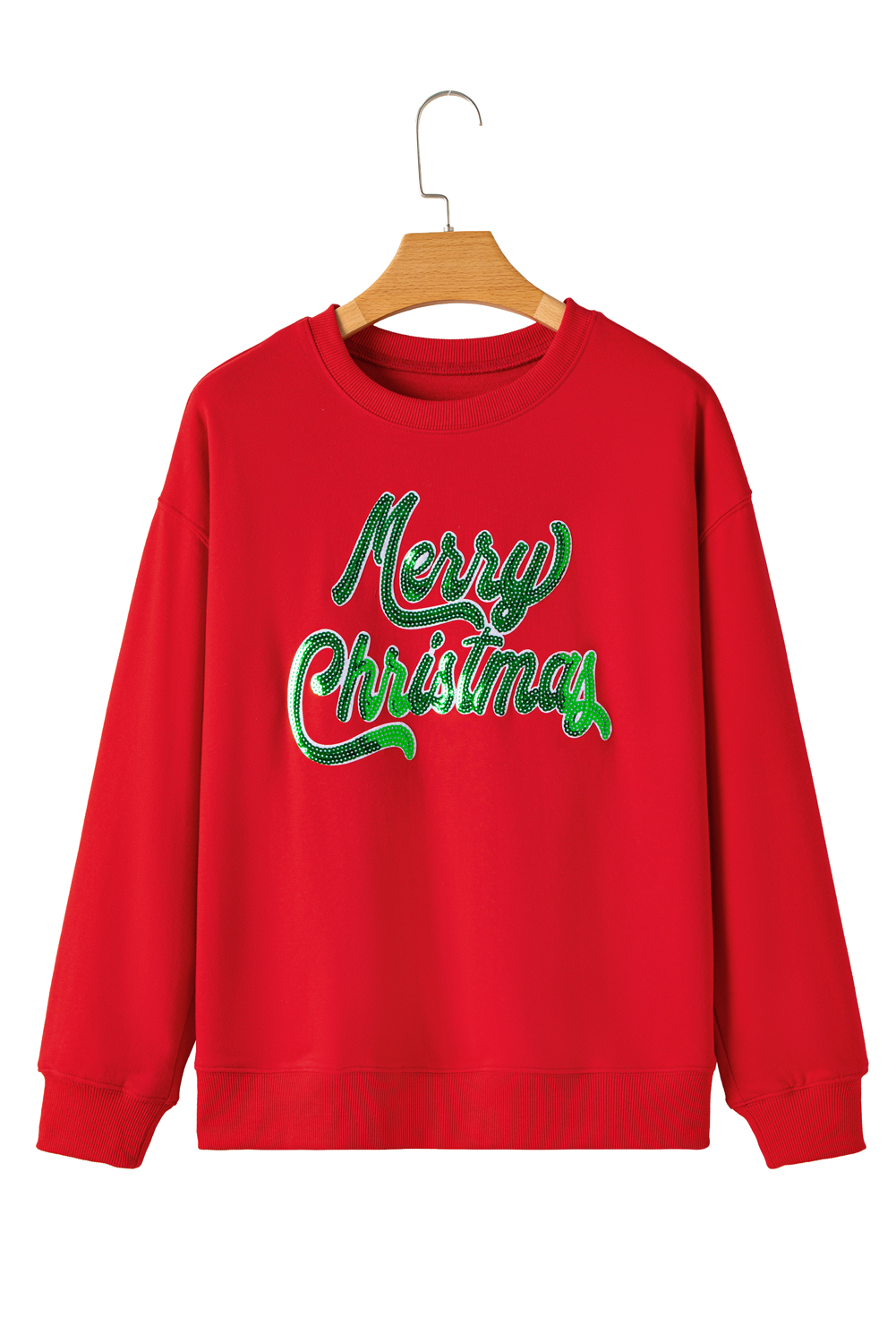 Red Merry Christmas Crewneck Drop Shoulder Loose Sweatshirt - loveforevers