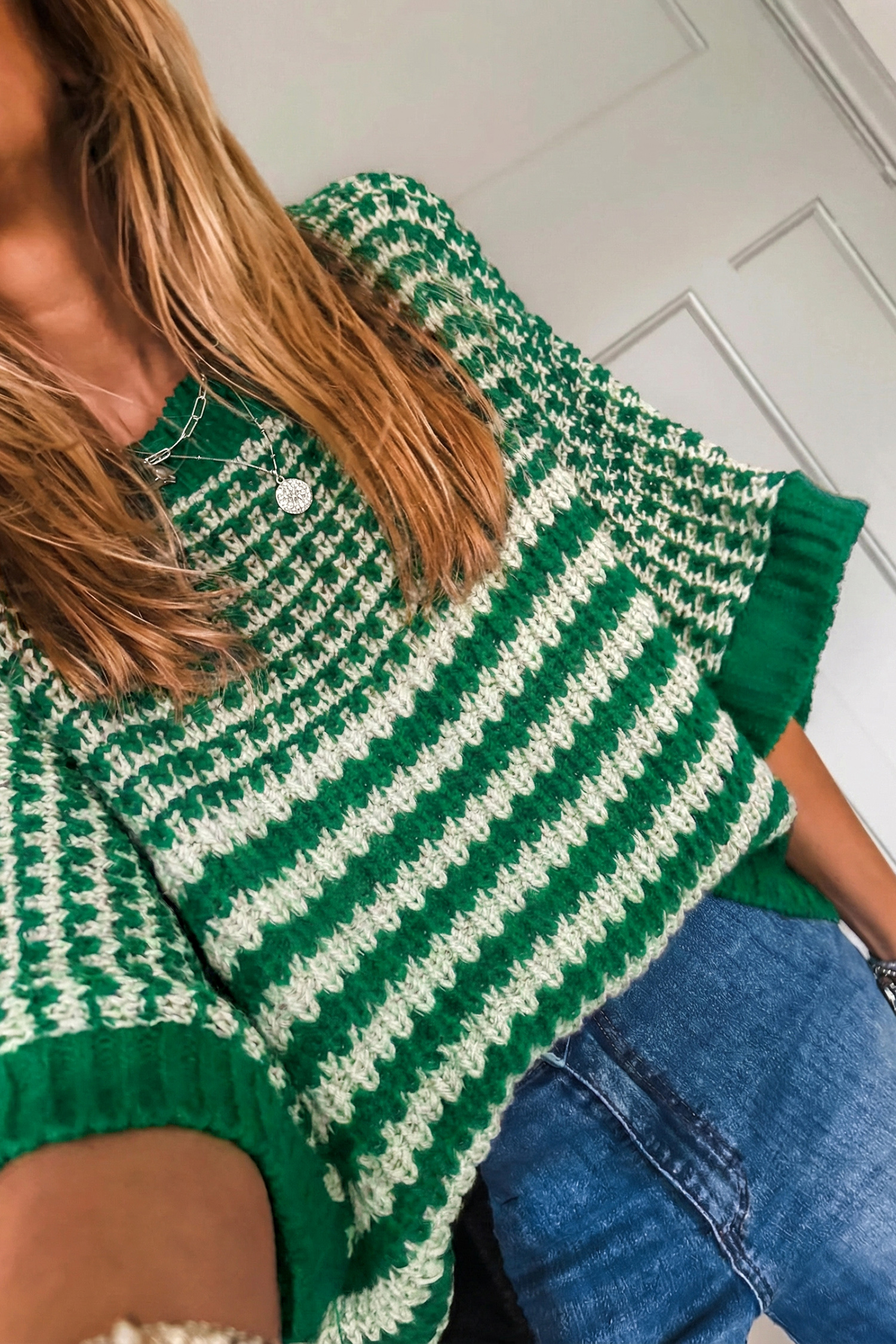 Black Stripe 3/4 Draped Sleeve Slouchy Sweater - loveforevers