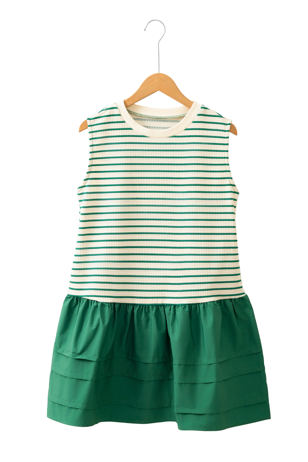 Green Stripe Woven Ruffled Sleeveless Mini Dress - loveforevers