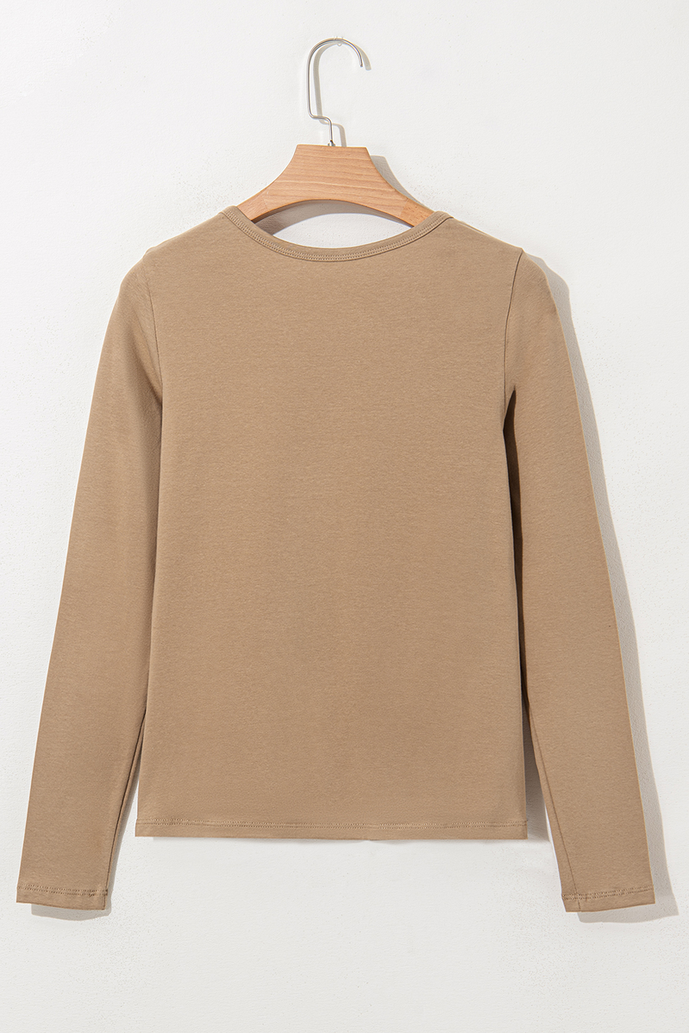 Pale Khaki Long Sleeve Buttons V Neck Slim Fit Top - loveforevers