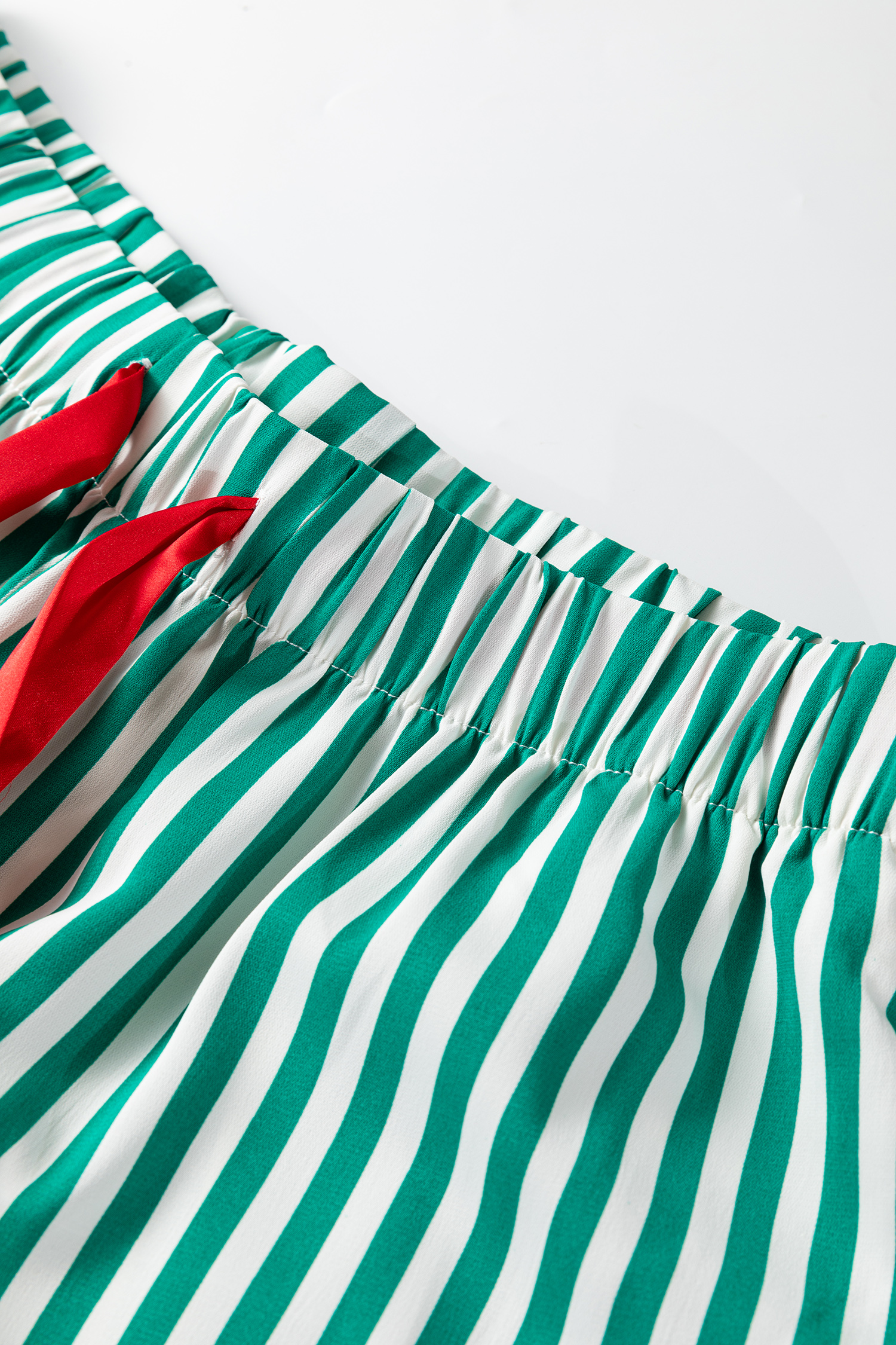Red Stripe Contrast Velvet Trim Bow Knot Waist 2pcs Pajama Set - loveforevers
