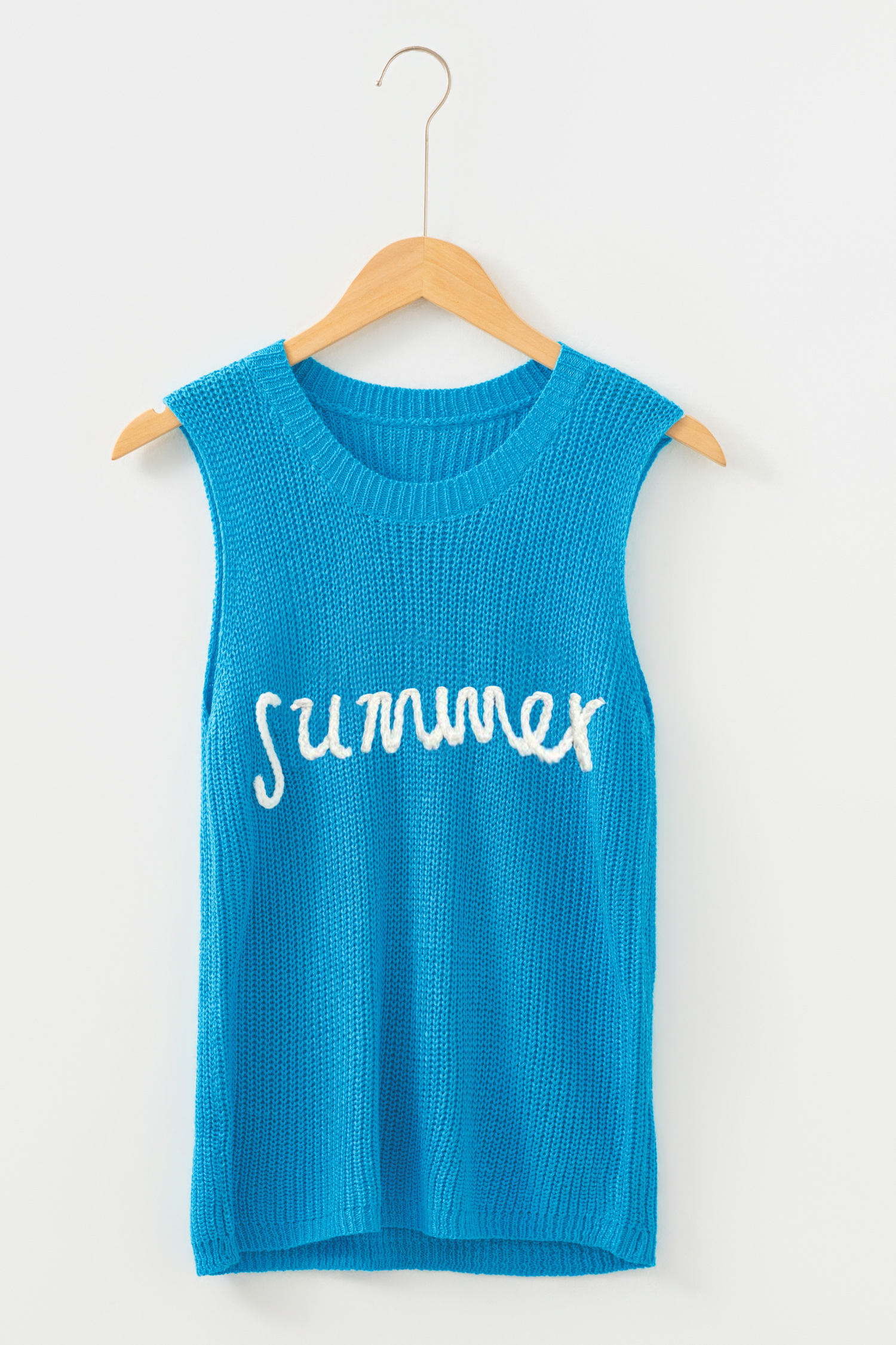 Dusk Blue Summer Script Graphic Sleeveless Sweater Vest - loveforevers