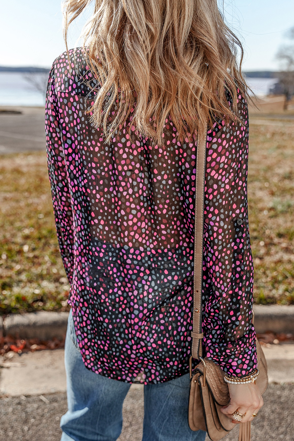 Grape Wine Polka Dot Printed Buttoned Casual Shirt - loveforevers
