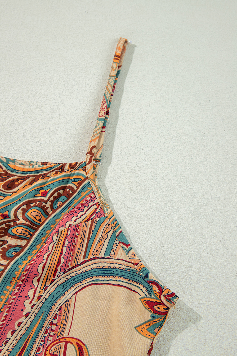 Red Paisley Printed Spaghetti Straps Elegant Wide Leg Jumpsuit - loveforevers