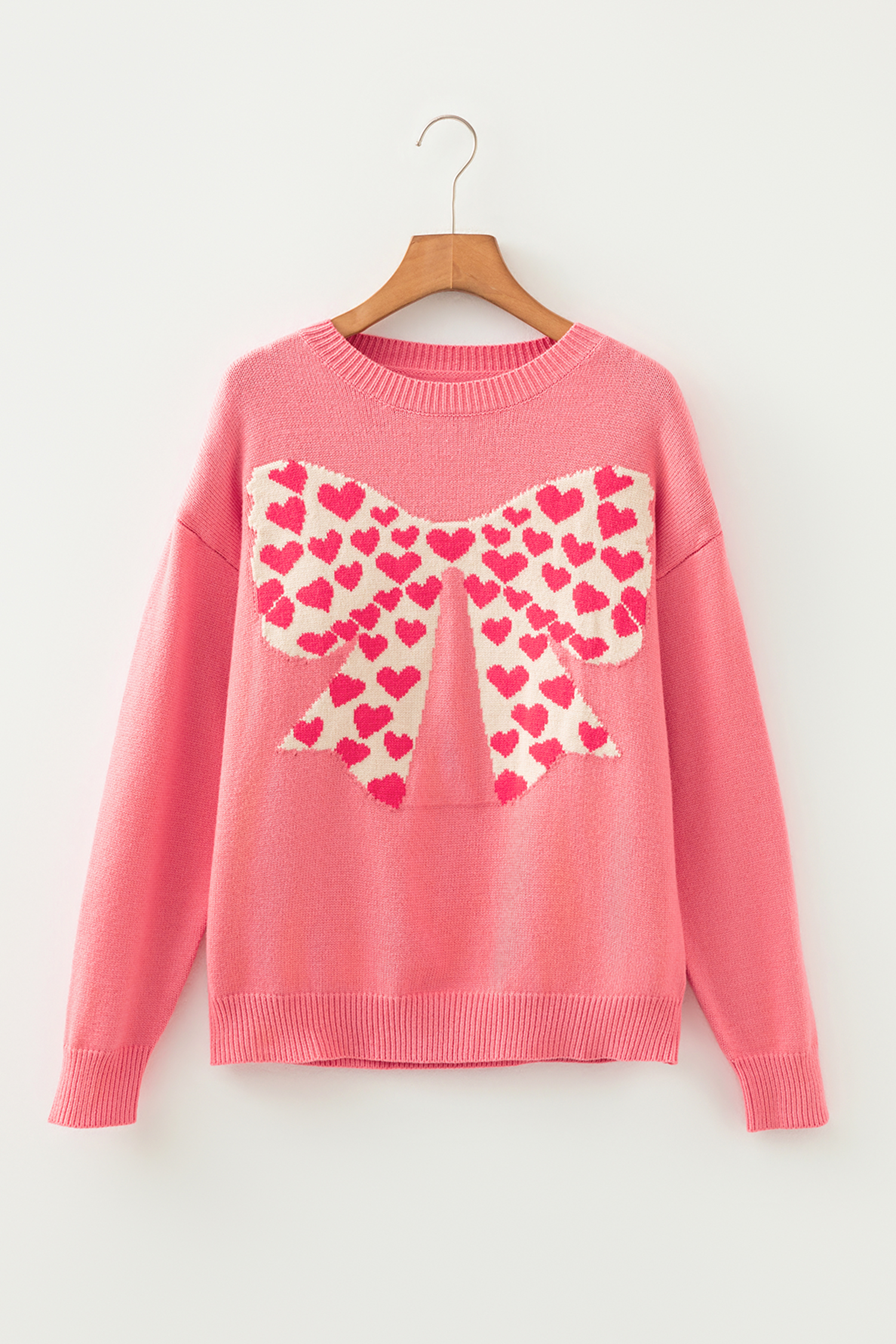 White Heart Bow Graphic Valentine Sweater - loveforevers