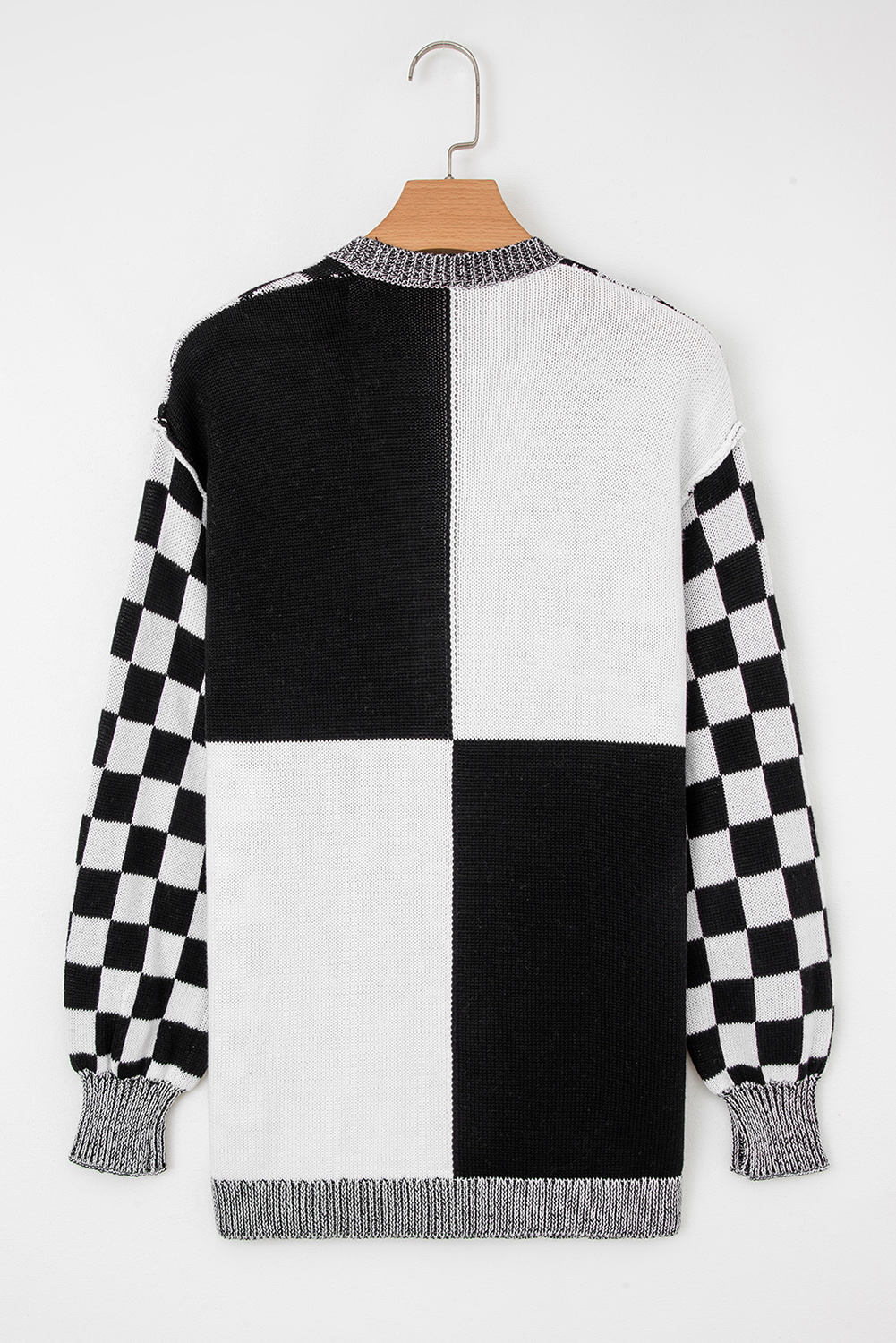 Black Checkered Open Front Drop Shoulder Cardigan - loveforevers