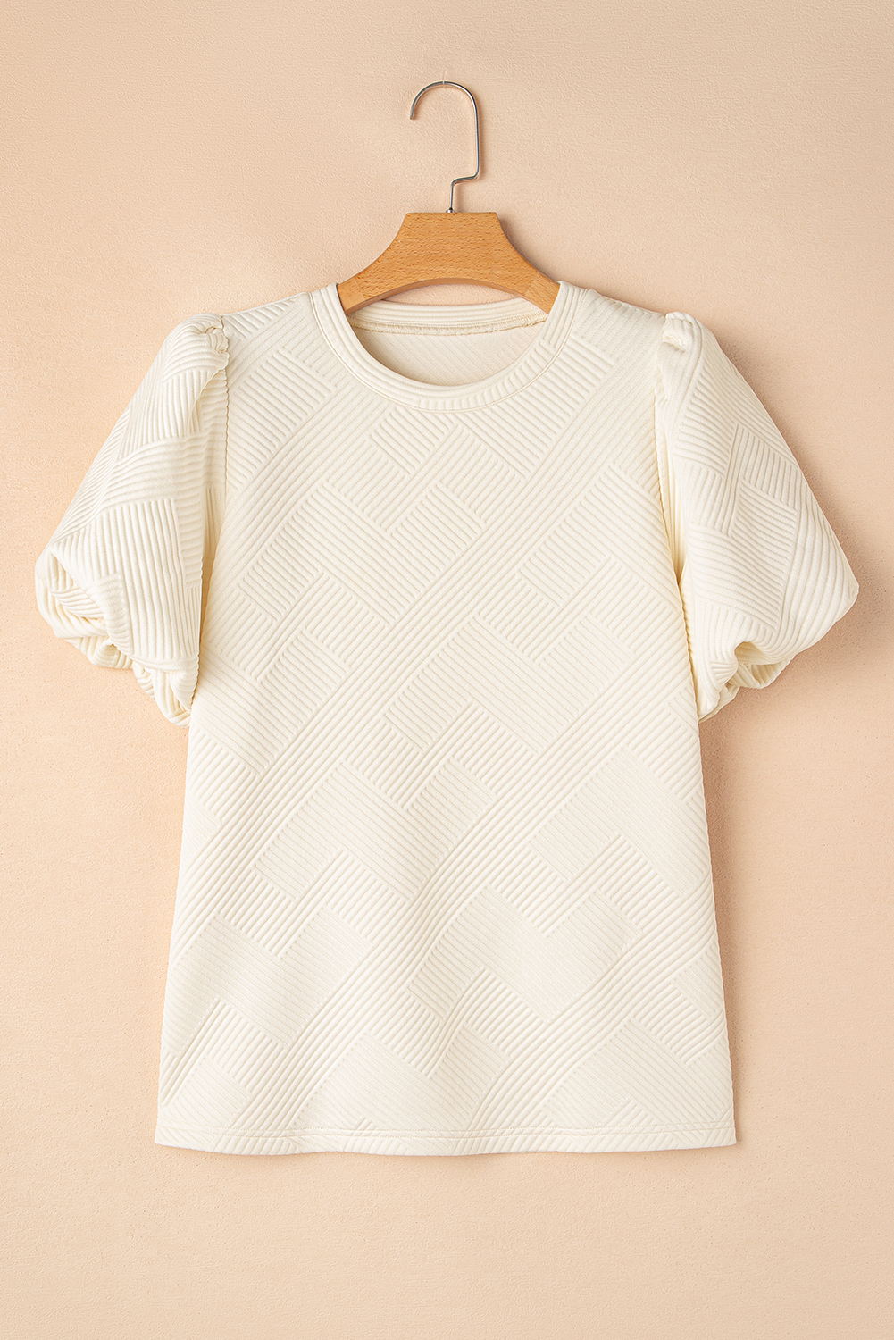 Oatmeal Textured Puff Sleeve T-shirt - loveforevers