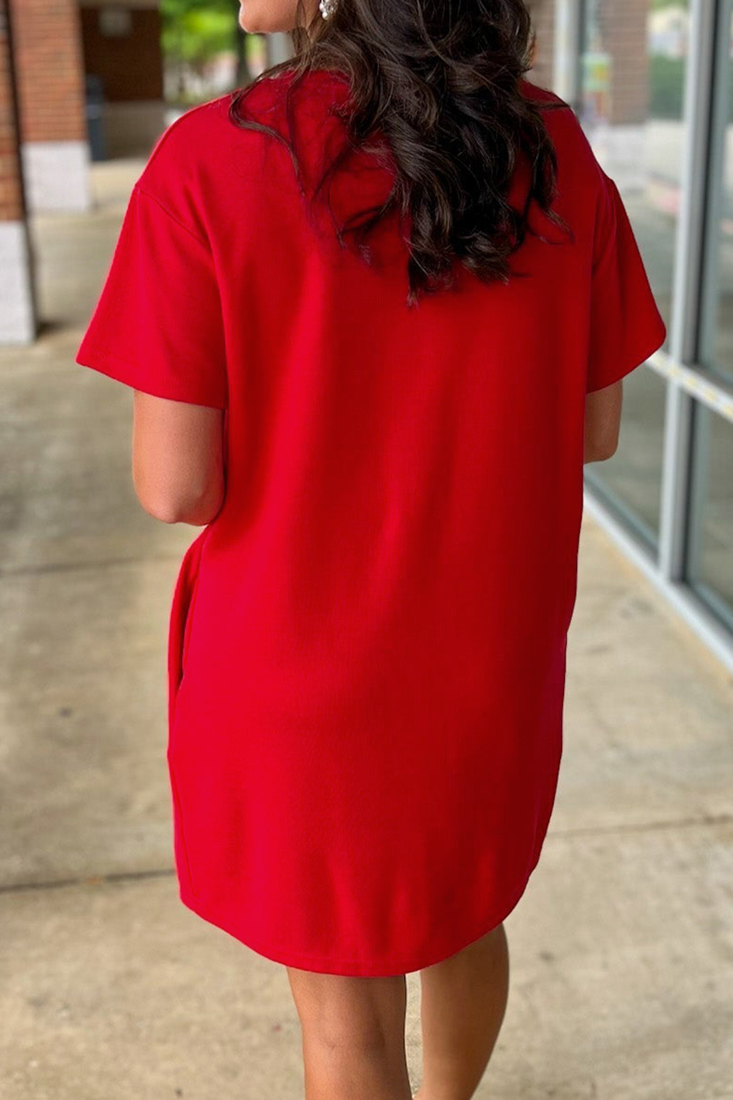 Fiery Red Sequin Trim Stars and Stripes Bow Patched T Shirt Mini Dress - loveforevers