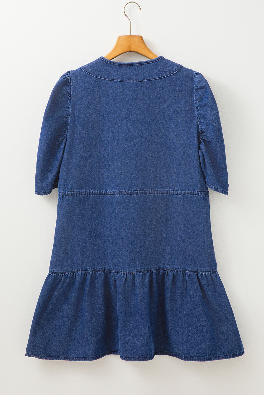 Blue Drawstring High Waist Puff Sleeve Denim Mini Dress - loveforevers