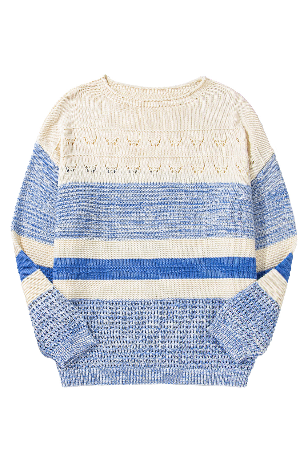 Light Blue Open Stitch Puff Sleeve Sweater - loveforevers