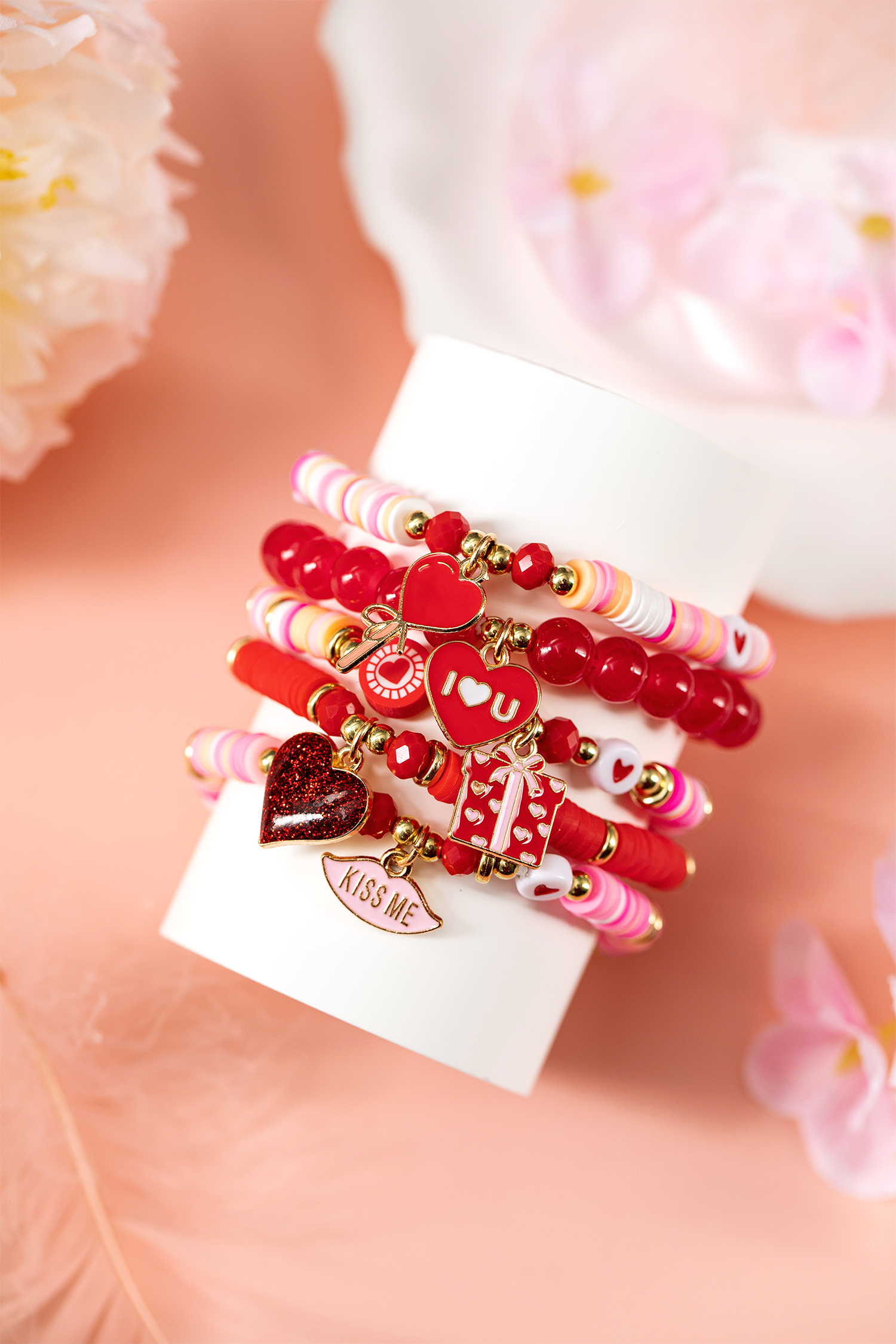 Fiery Red 5pcs I Love U Valentines Day Sweet Bracelet Set - loveforevers