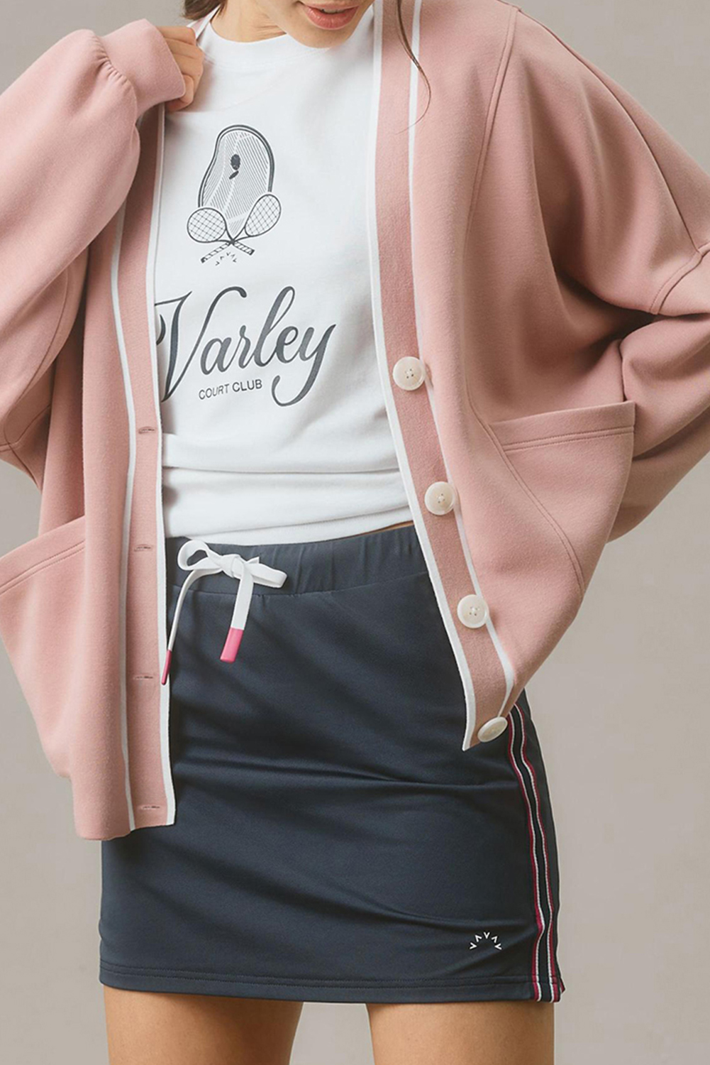 Pink Stripe Contrast Trim V Neck Buttoned Front Pocketed Knit Cardigan - loveforevers
