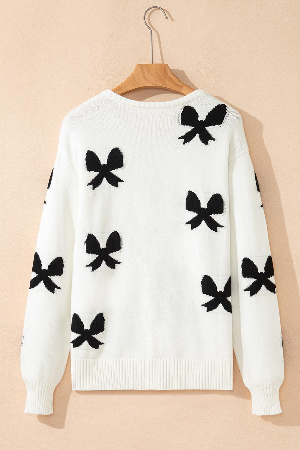 White Lace-up Bow Pattern Sweater Cardigan - loveforevers