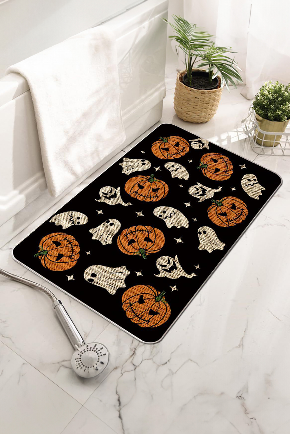 Black Halloween Pumpkin Ghost Print Door Ground Mat - loveforevers