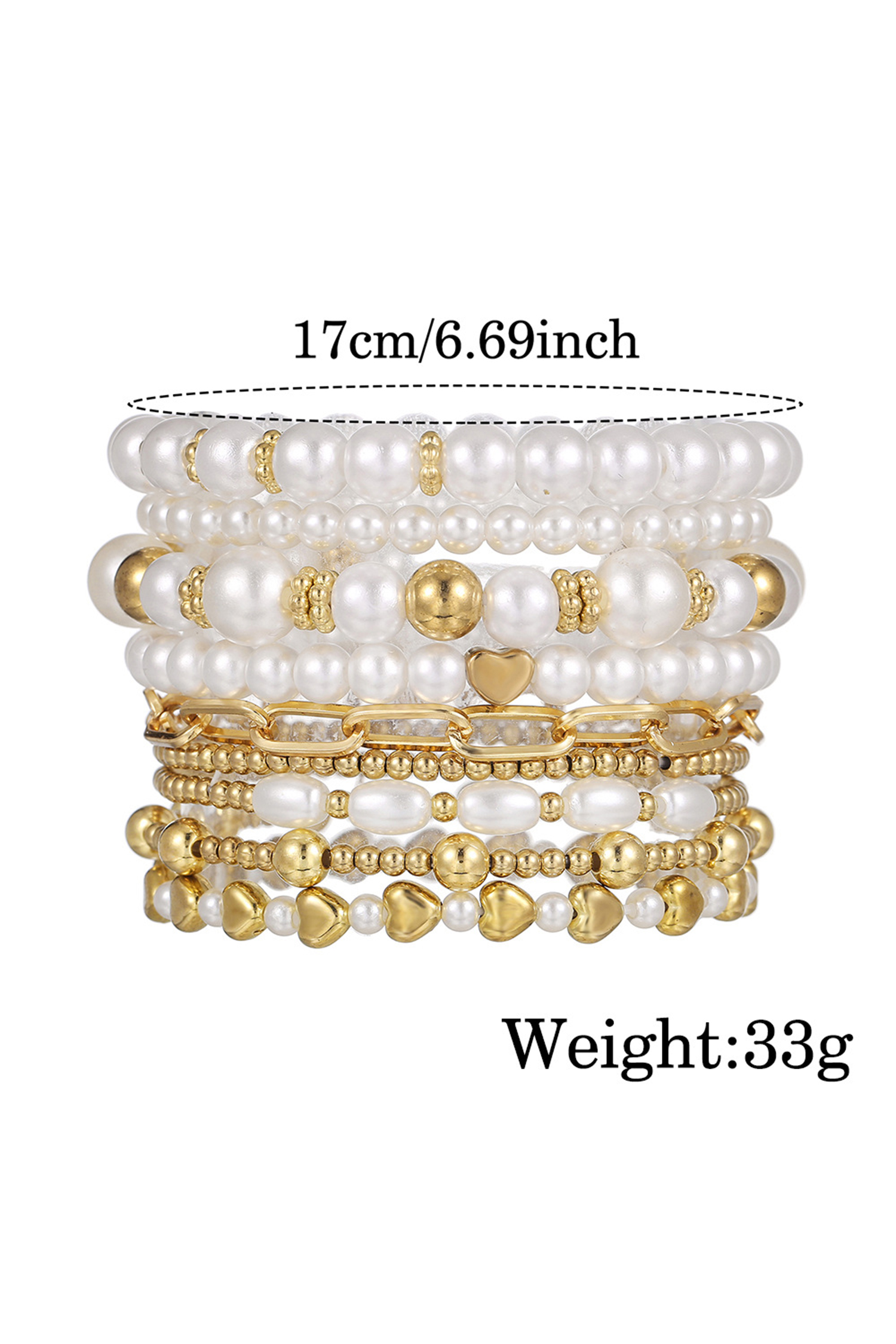 Gold 9-Piece Mixed Faux Pearl Bead Stretch Bracelet Set - loveforevers