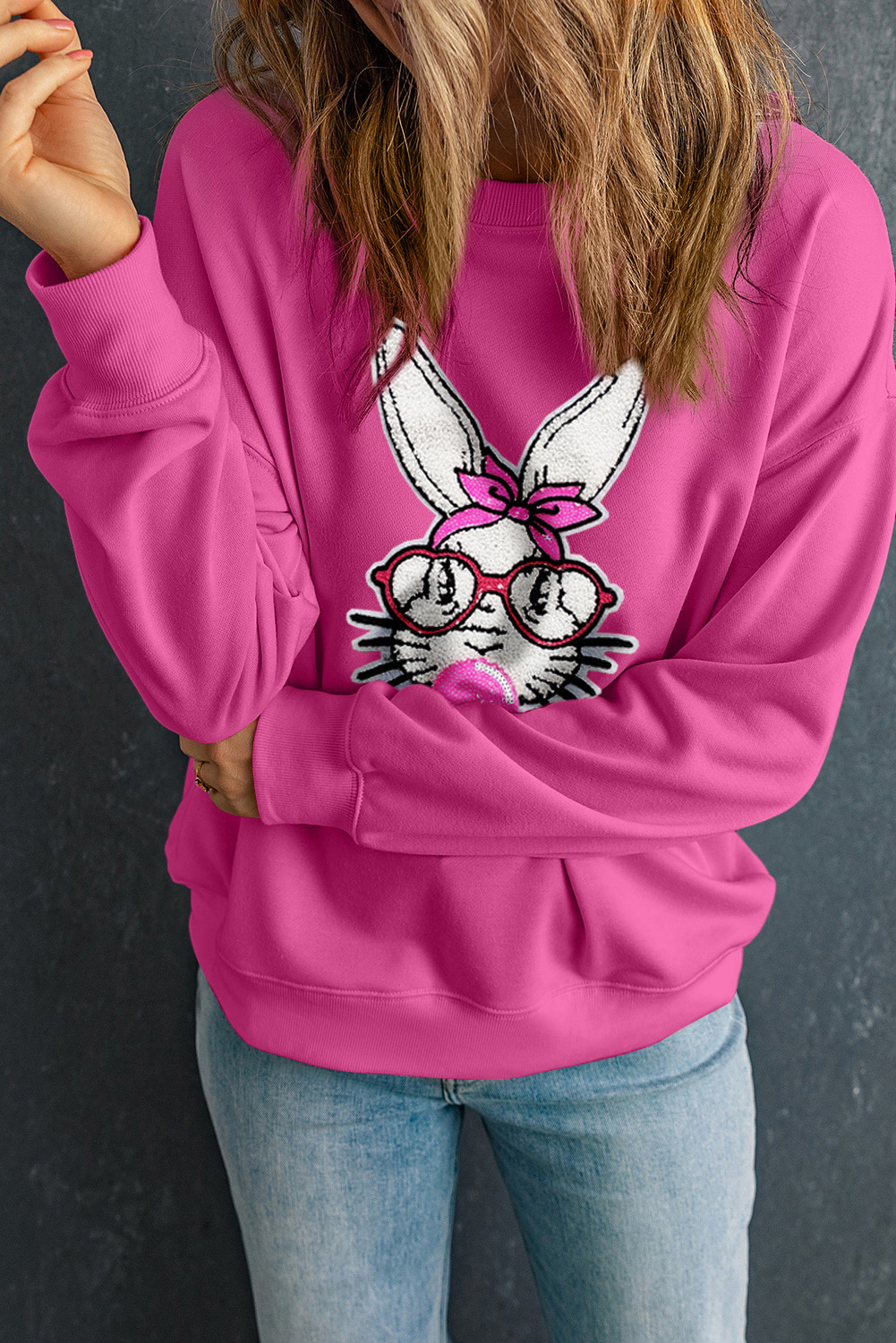 Bonbon Bubble Gum Rabbit Sequin Graphic Drop Shoulder Sweatshirt - loveforevers