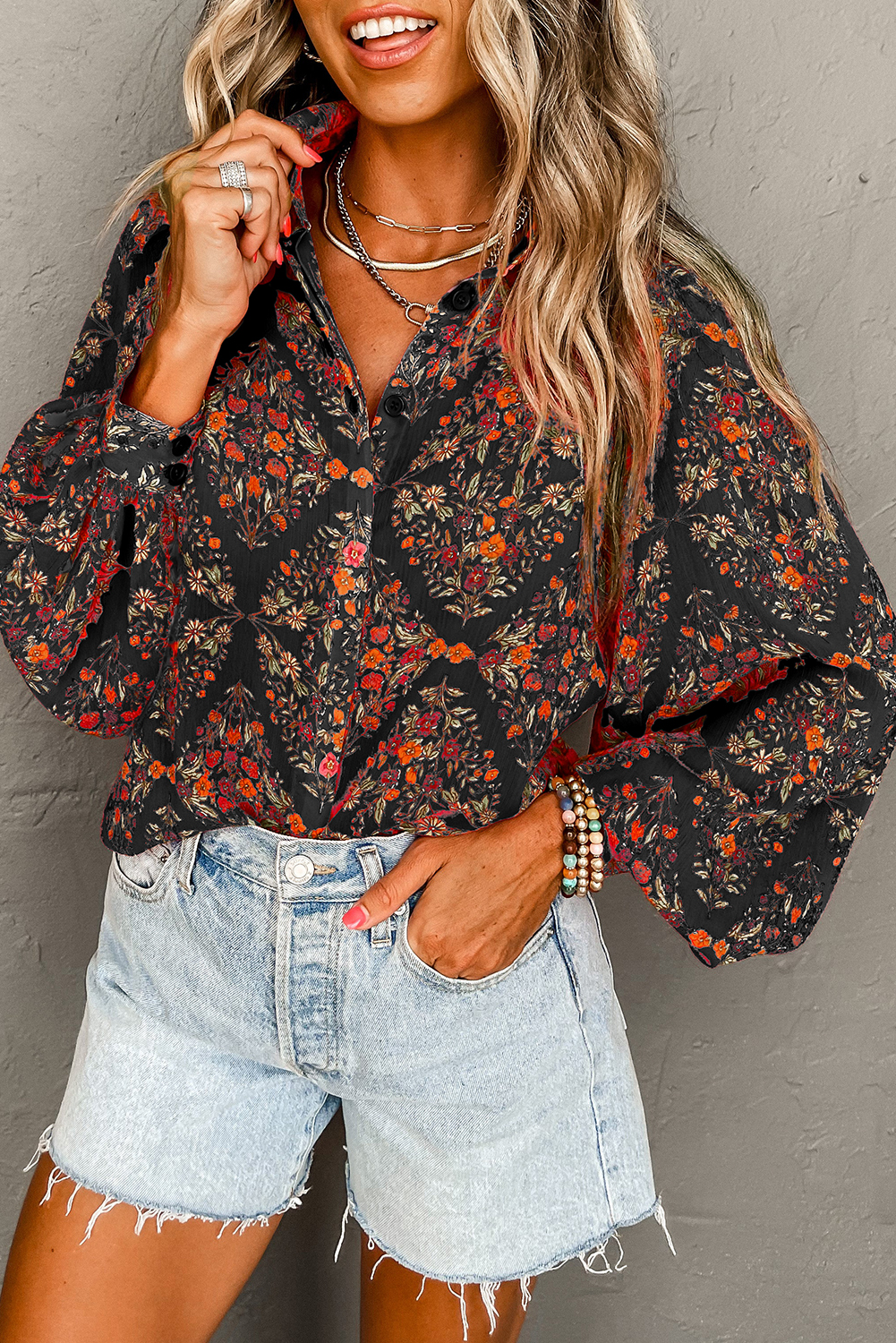 Black Strawberry Aesthetic Floral Puff Sleeve Shirt - loveforevers