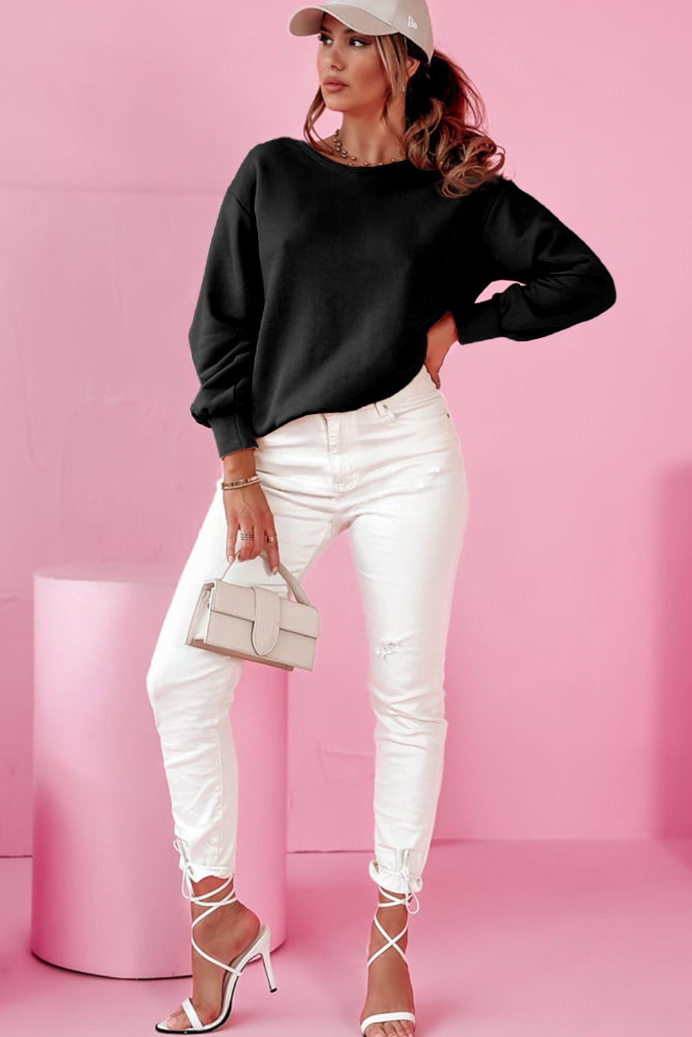 Black Bowknot Dewback Round Neck Sweatshirt - loveforevers