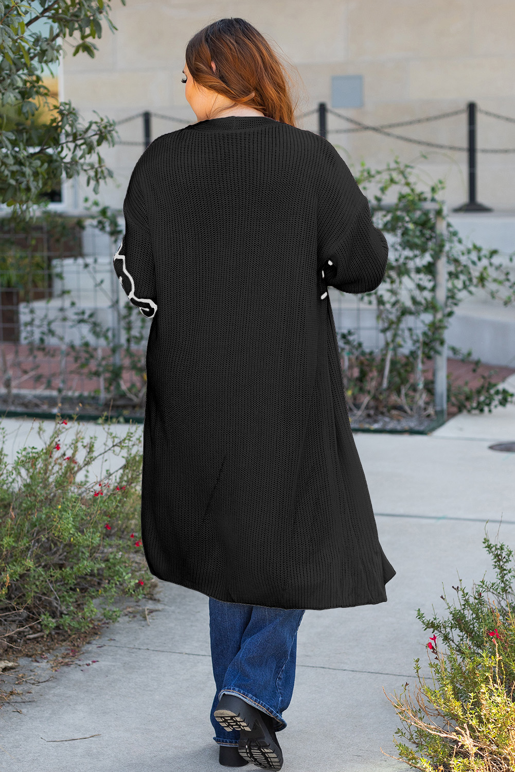 Black Flower Embroidered Drop Shoulder Open Front Duster Cardigan - loveforevers