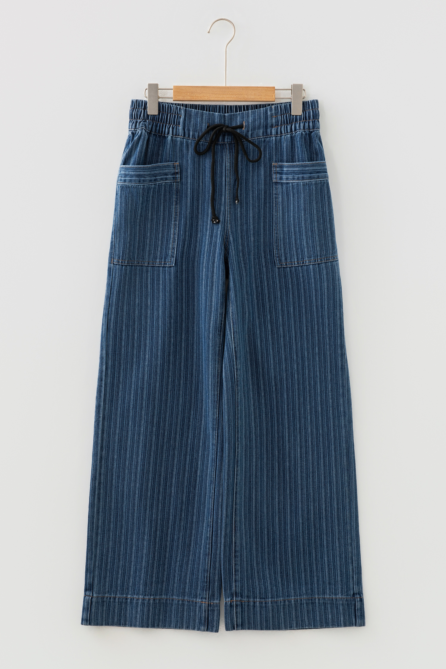 Blue Stripe Contrasted Drawstring Pocketed Loose Jeans - loveforevers