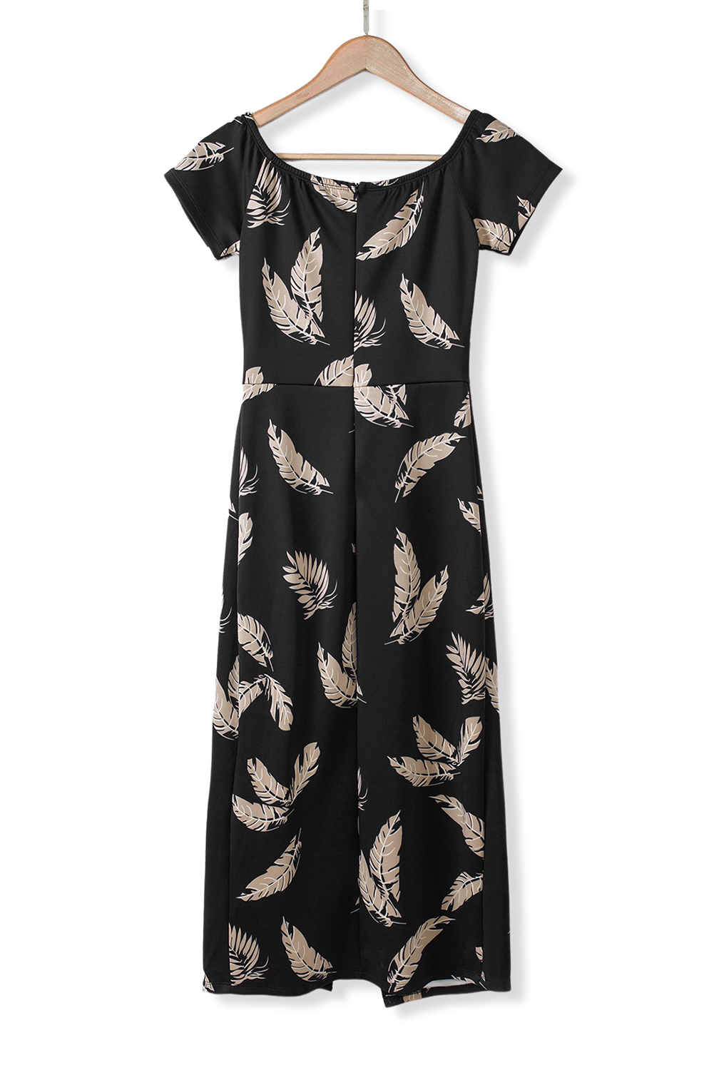 Black Pattern Print Off Shoulder Slit Bodycon Midi Dress - loveforevers