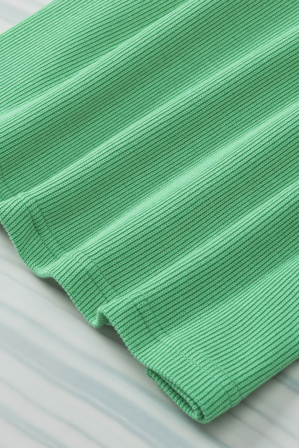 Green Ribbed Knit Puffy Ruffle Sleeve Blouse - loveforevers