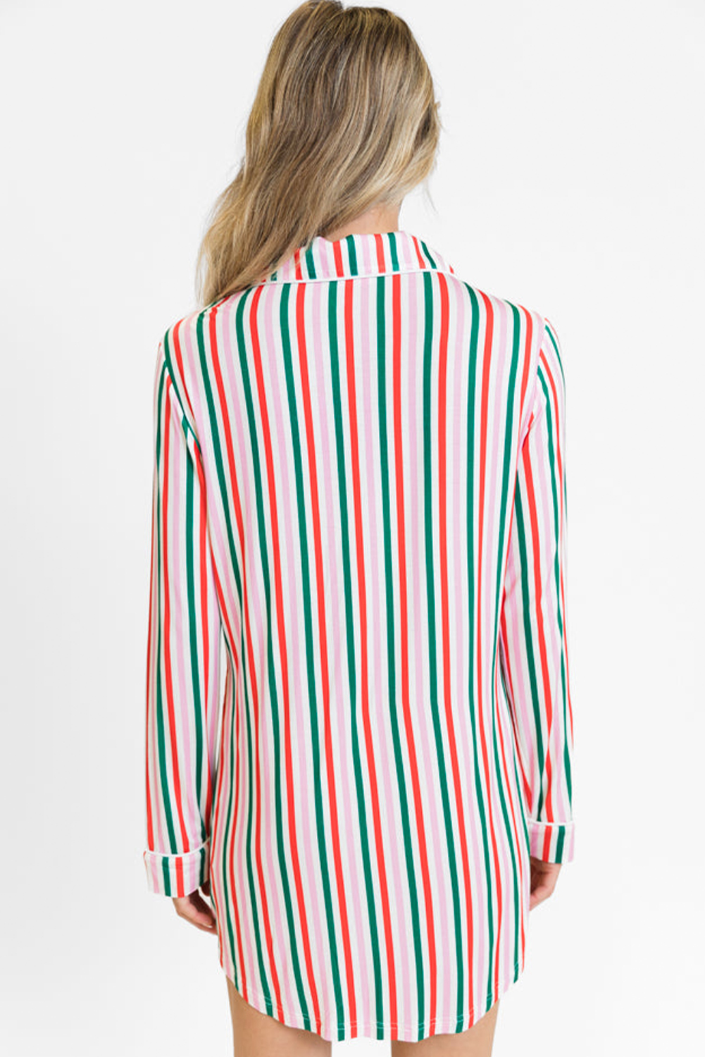 Pink Stripe Christmas Long Sleeve Shirt Style Lounge Dress - loveforevers