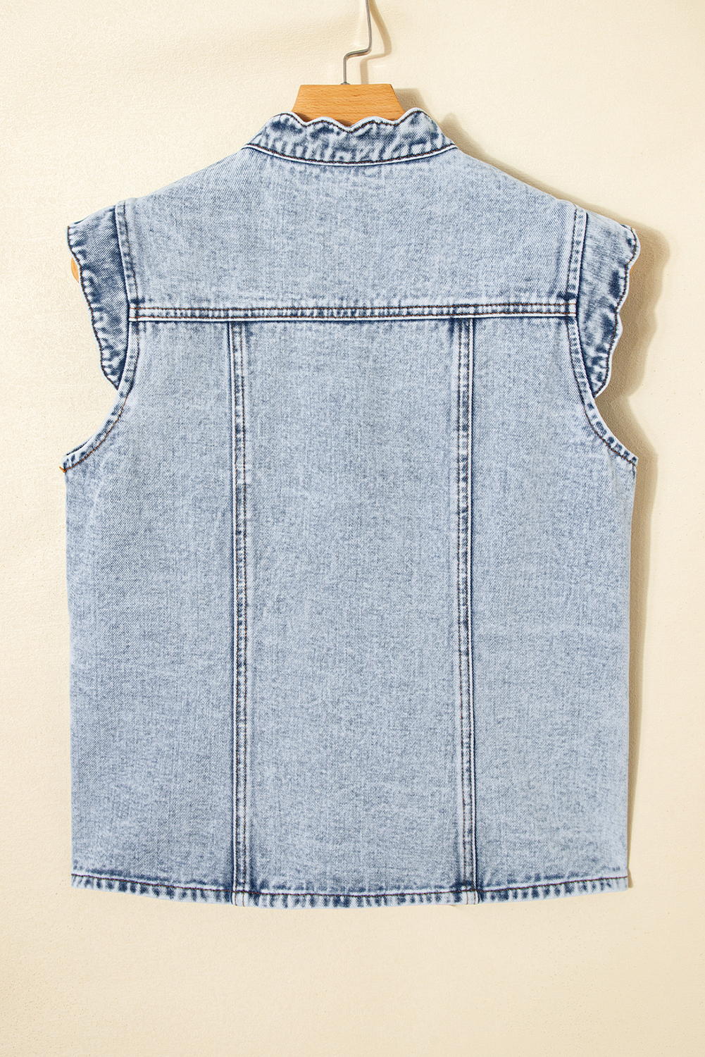 Beau Blue Scalloped Trim Patch Pocket Button Front Denim Vest - loveforevers