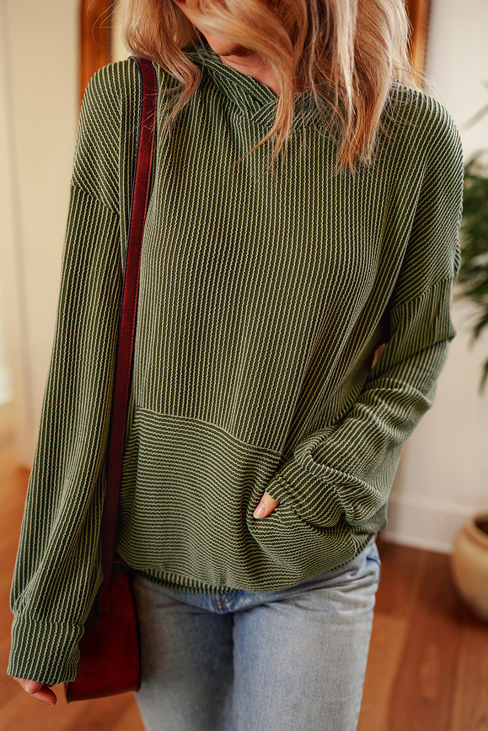 Smoke Gray Twisted Rib Texture Solid Hoodie - loveforevers