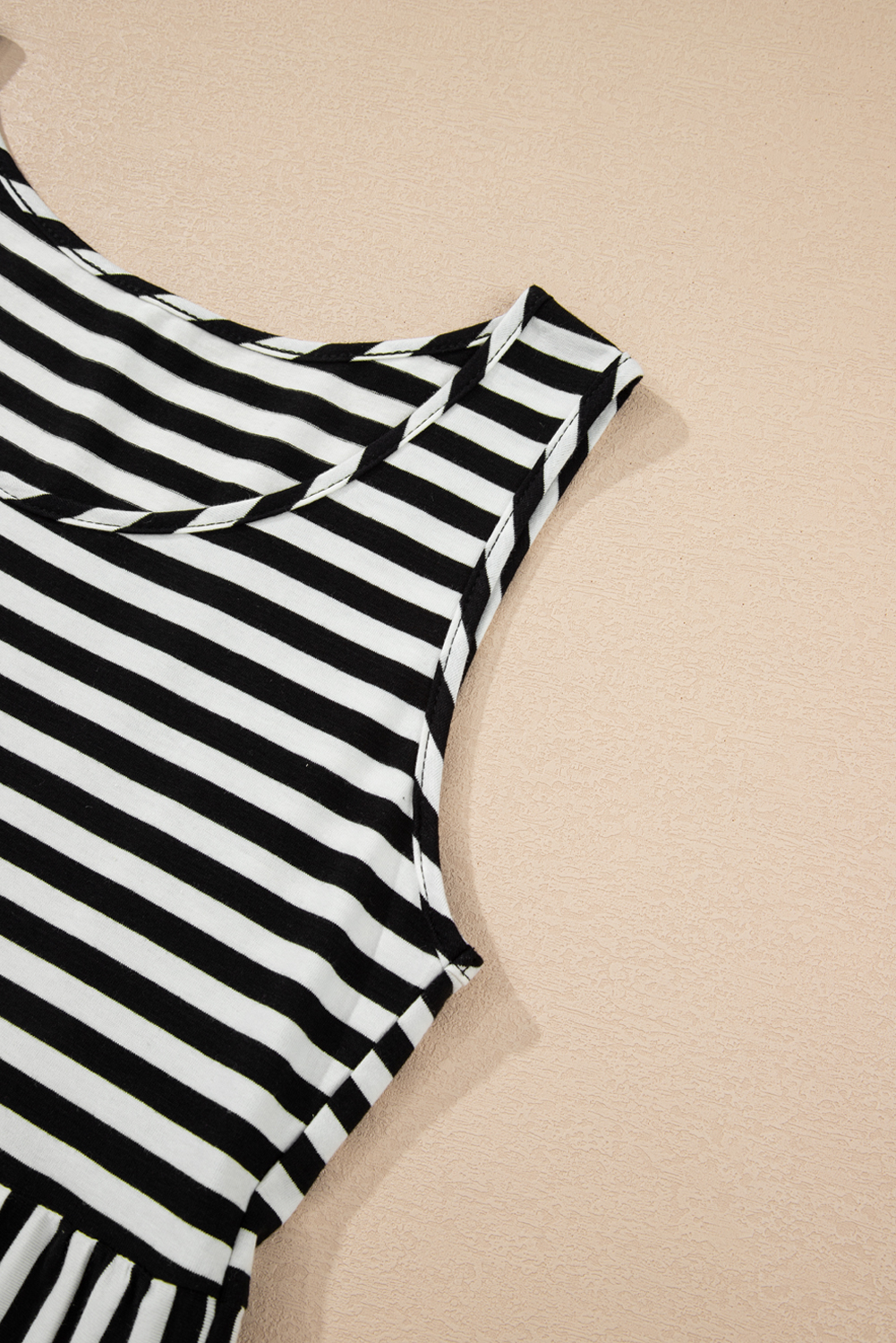 Black Stripe U Neck Sleeveless Loose Fit Mini Dress - loveforevers
