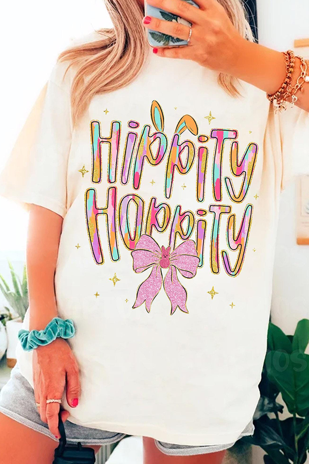 White Hippity Hoppity Graphic Loose Tee - loveforevers