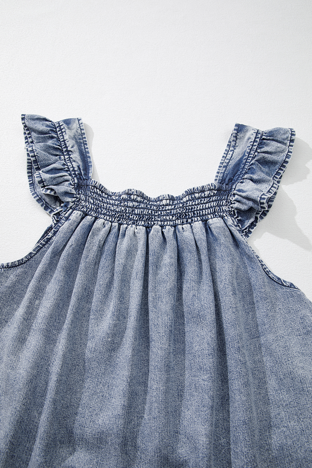 Ashleigh Blue Ruffled Shirred Neckline Sleeveless Denim Tank Top - loveforevers