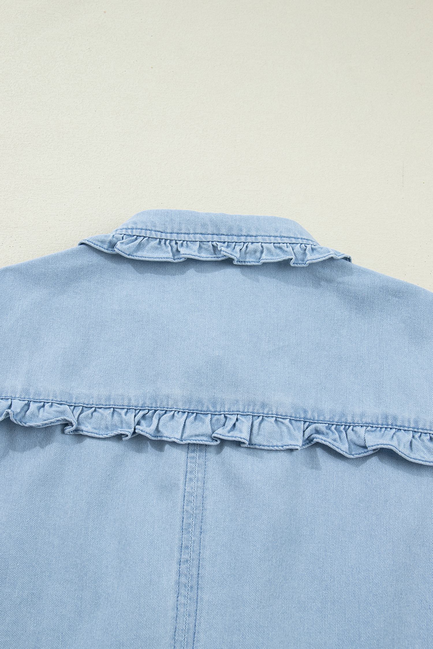 Beau Blue Ruffled Edge Collared Shift Denim Dress with Pockets - loveforevers