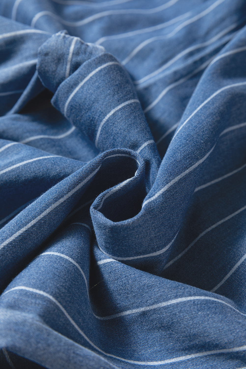 Blue Stripe Chambray Wide Leg Tied Elastic Waist Trousers - loveforevers